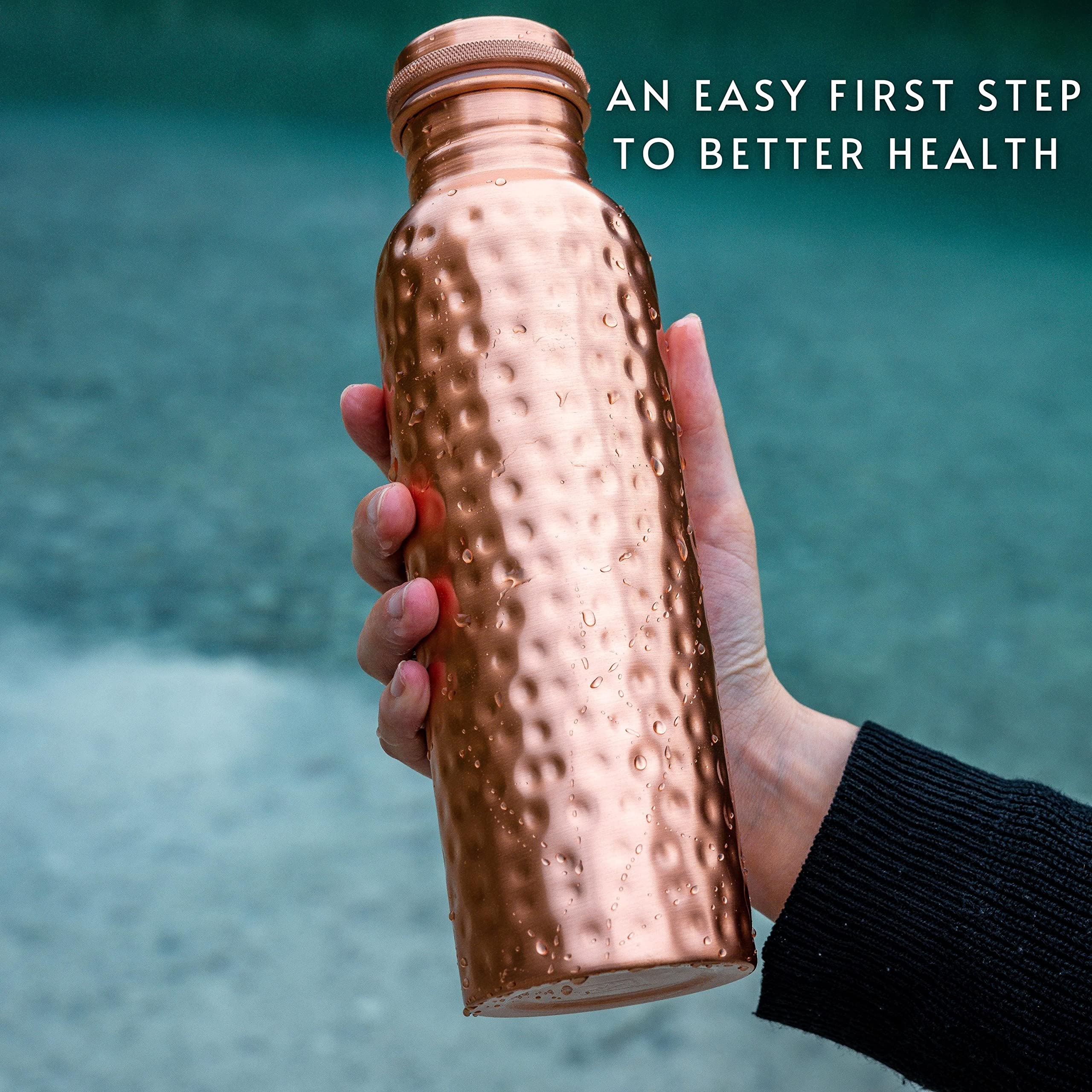 Kosdeg Hammered Copper Water Bottle 1 Liter / 34 Oz Extra Large - an Ayurvedic Pure Copper Vessel - Drink More Water, Lower Your Sugar Intake and Enjoy The Health Benefits Immediately - Image 9