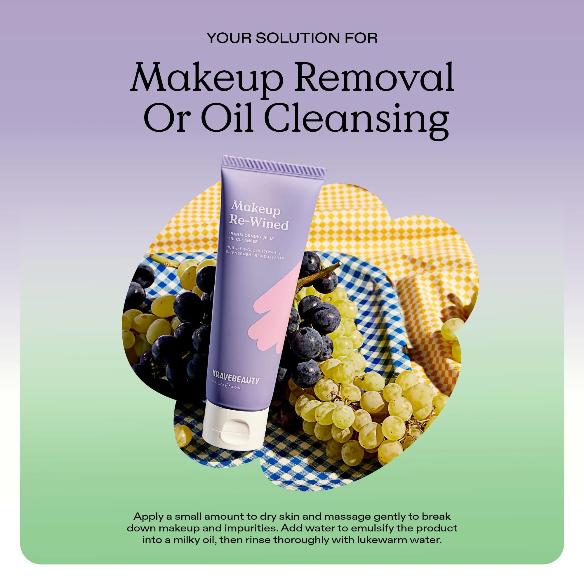 KraveBeauty Makeup Re-wined Cleansing Oil Makeup Remover, Transforming Jelly Oil Cleanser Dissolves Waterproof Makeup & SPF with Sunflower & Grape Seed Oils, Fragrance Free, 100 mL - Image 3
