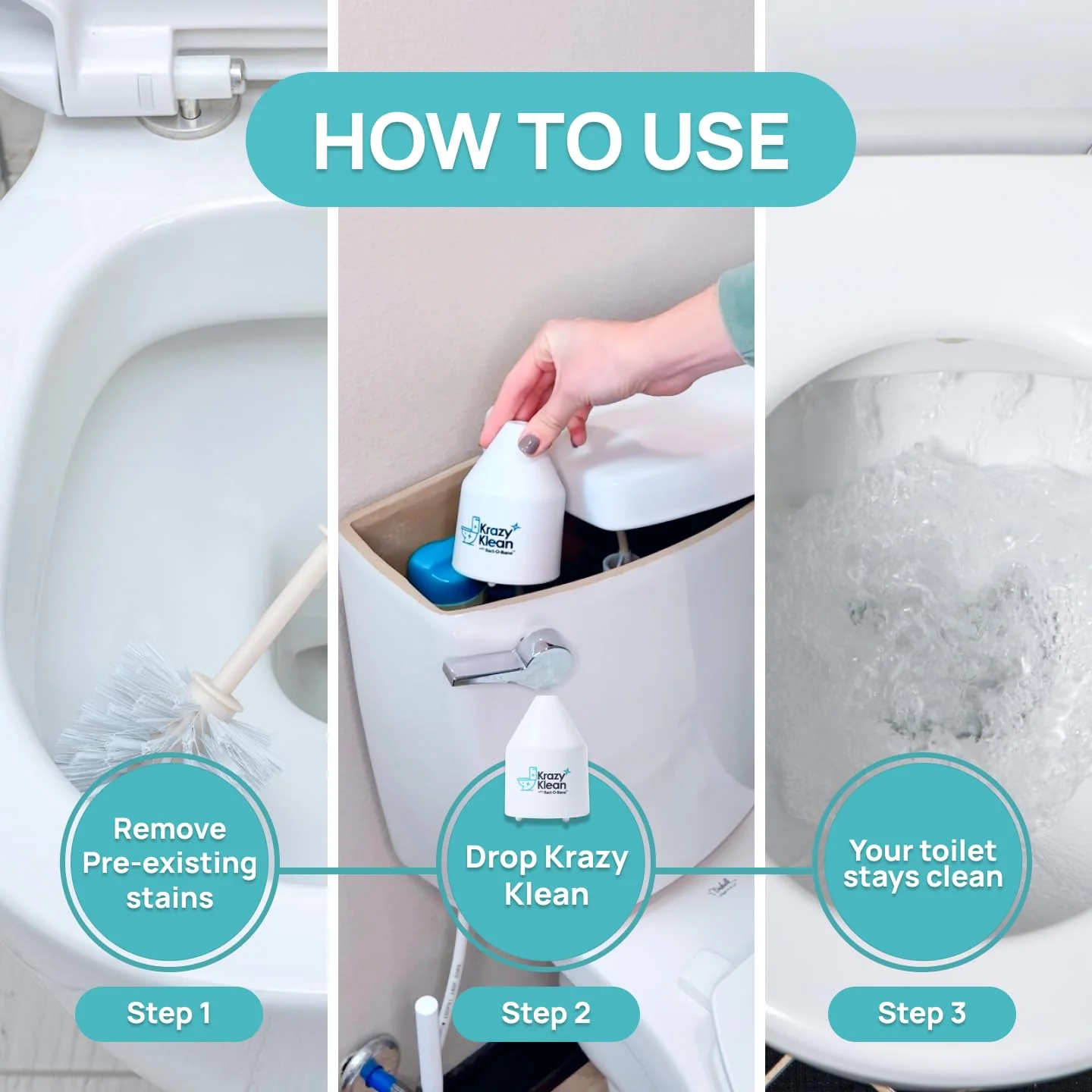 Krazy Klean Pro Toilet Cleaner, Household Cleaning Solution, Natural Long Lasting Toilet Cleaner for Hard Water Stains & Rings, Chemical Free Bathroom Cleaning Product, Drop In Tank System, 1 Count - Image 7