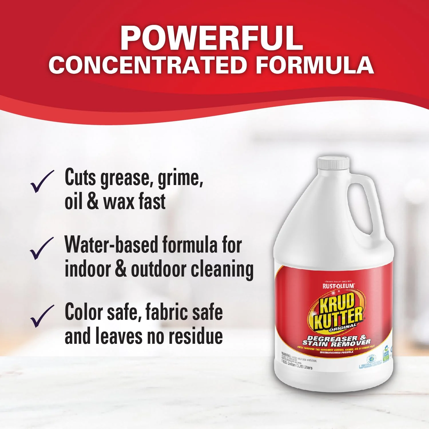 Krud Kutter Original Concentrated Cleaner Degreaser, 1 Gallon, Heavy Duty Multi Surface Cleaner for Grease, Oil and Tough Stains, Dilutable for Kitchen, Garage, Floors and Outdoor Use - Image 3