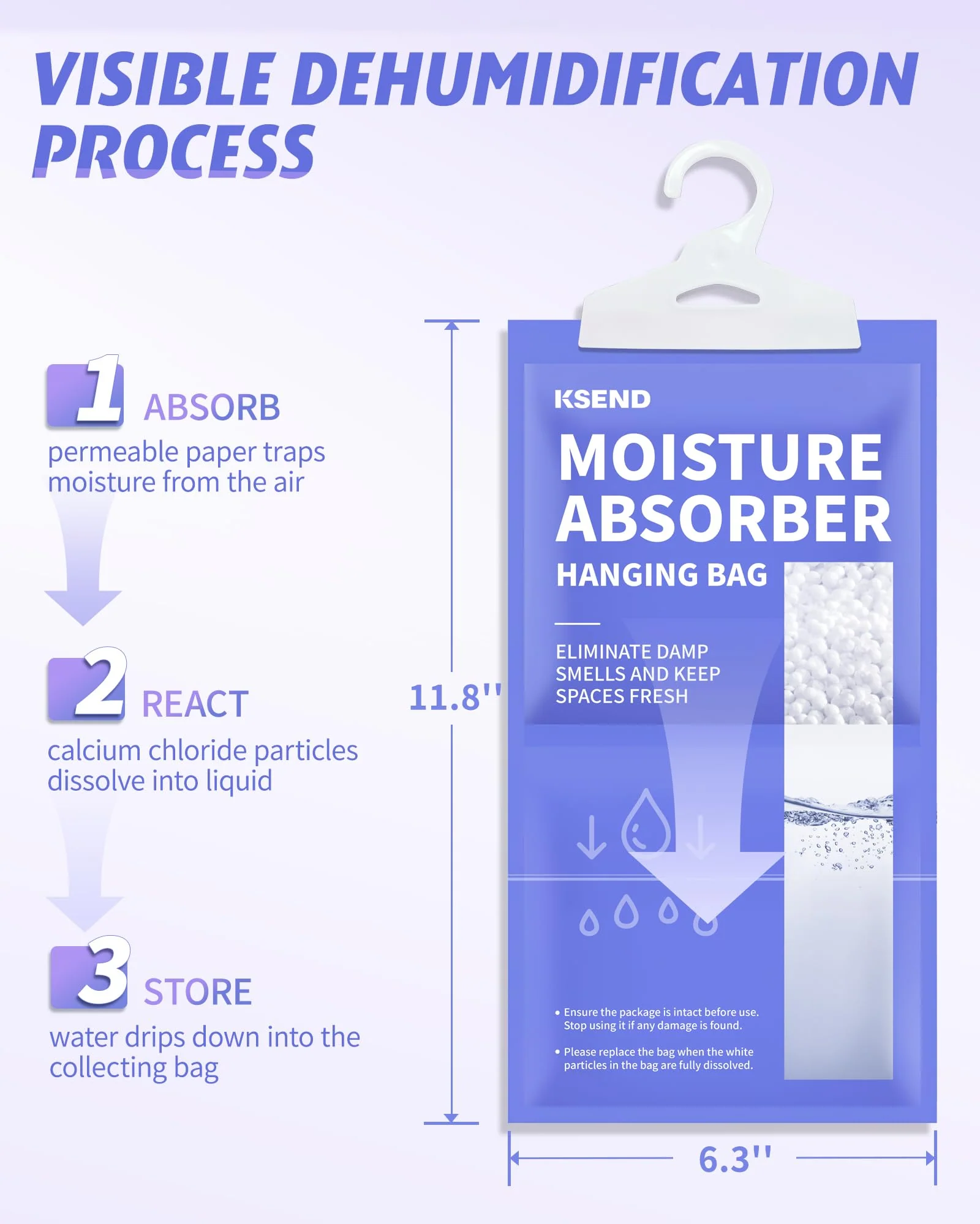 Ksend Moisture Absorbers 10 Pack, 9.8 Oz Compact Dehumidifier Bags & Packs, Moisture Hanging Bag, Humidity Absorbers, Closet Deodorizer Against Musty Odors, 11.8'' x 6.3'' - Image 2