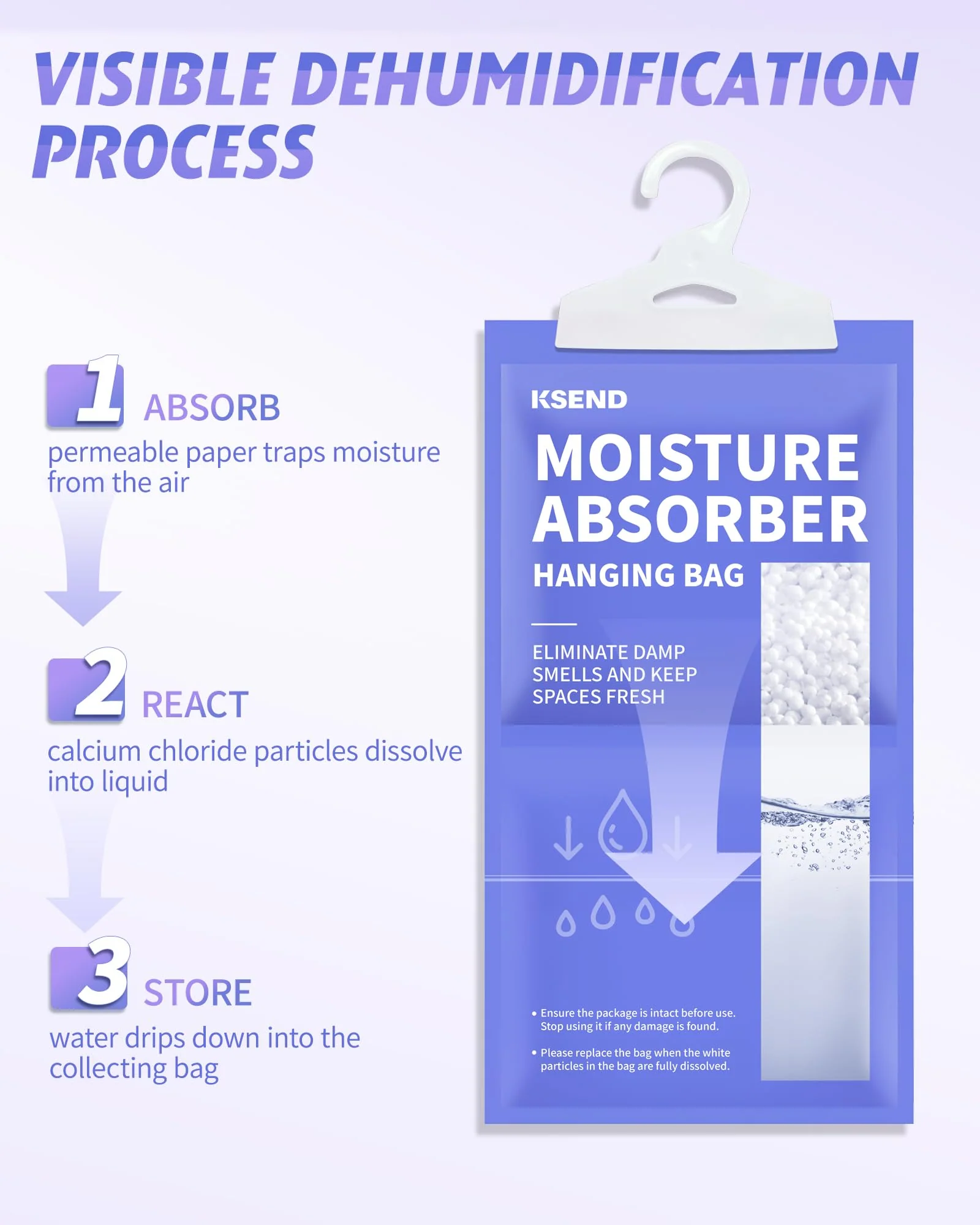 Ksend Moisture Absorbers 10 Pack, 9.8 Oz Compact Dehumidifier Bags & Packs, Moisture Hanging Bag, Humidity Absorbers, Closet Deodorizer Against Musty Odors, 11.8'' x 6.3'' - Image 5