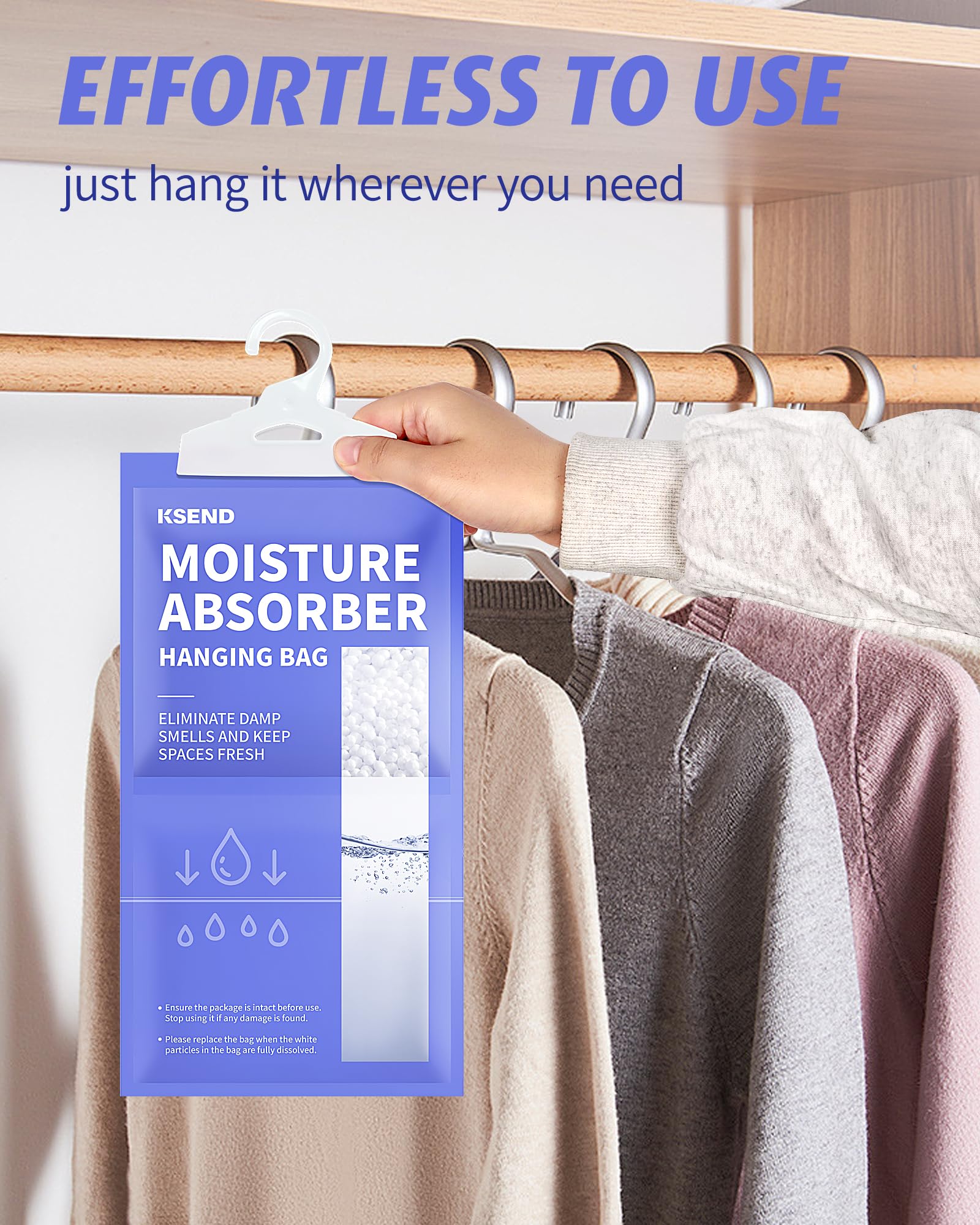 Ksend Moisture Absorbers 10 Pack, 9.8 Oz Compact Dehumidifier Bags & Packs, Moisture Hanging Bag, Humidity Absorbers, Closet Deodorizer Against Musty Odors, 11.8'' x 6.3'' - Image 6