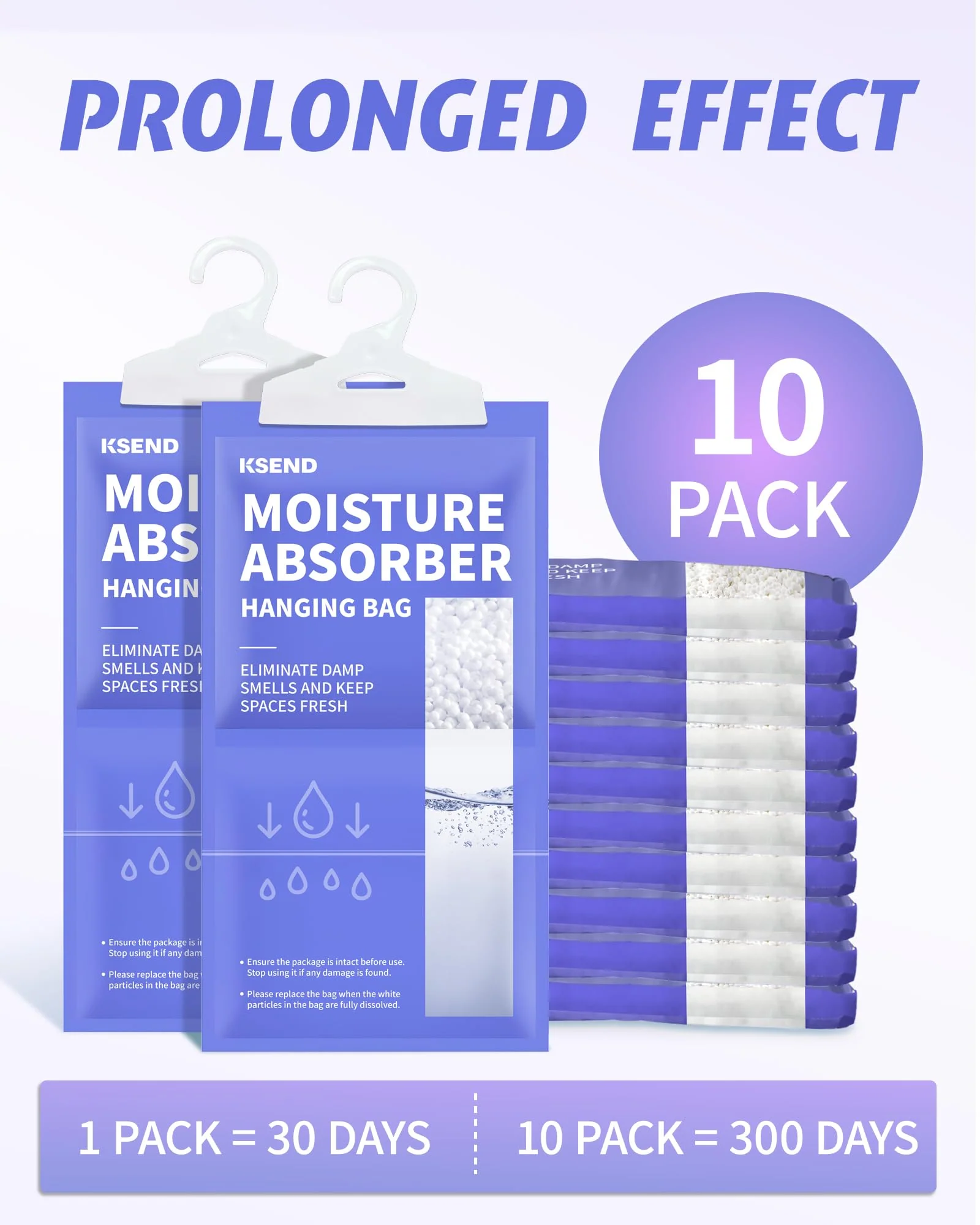 Ksend Moisture Absorbers 10 Pack, 9.8 Oz Compact Dehumidifier Bags & Packs, Moisture Hanging Bag, Humidity Absorbers, Closet Deodorizer Against Musty Odors, 11.8'' x 6.3'' - Image 7