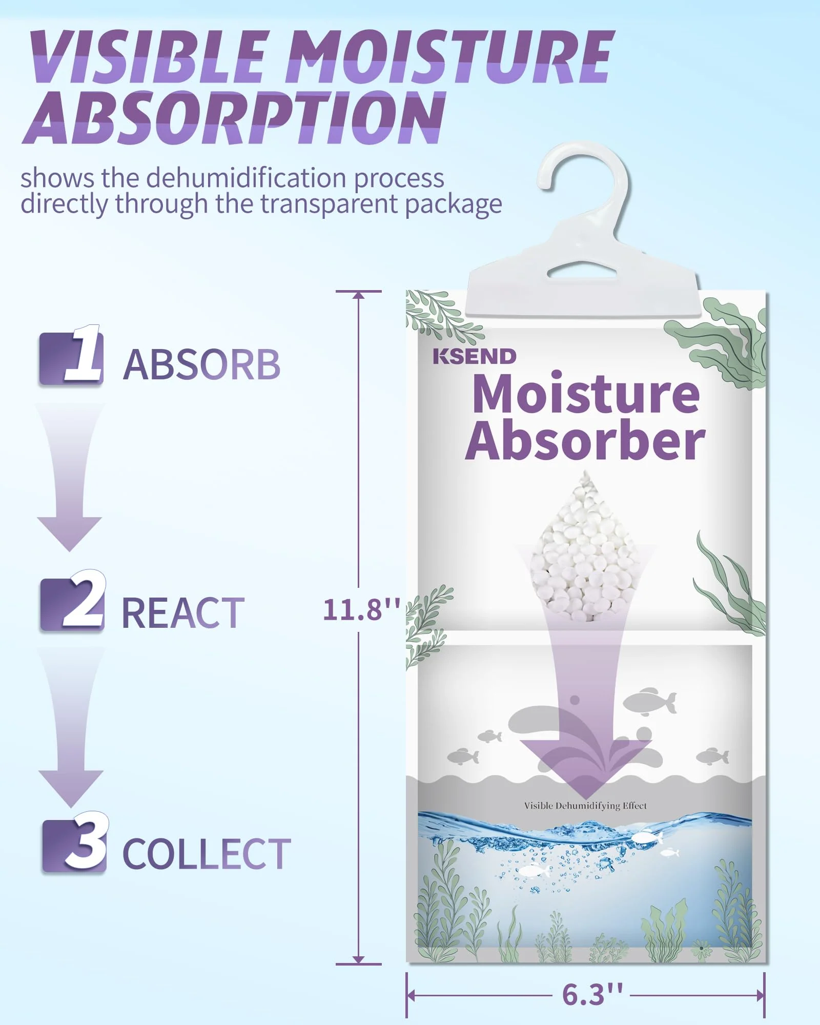 Ksend Moisture Absorbers 8 Packs - 9.8 oz Dehumidifier Bags, Portable Moisture Hanging Bags for Closet, Bathroom and Kitchen, Fragrance Free, 11.8'' x 6.3'' - Image 2