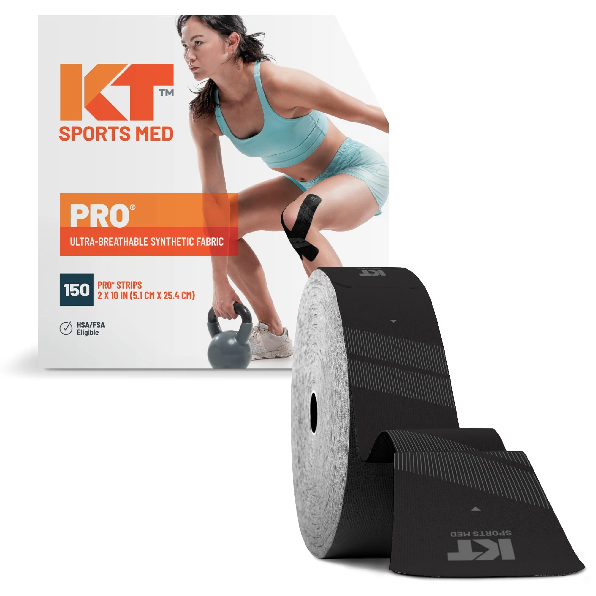 KT Tape, Sports Med, PRO 150 Strip 10", Precut, Jet Black - Image 2