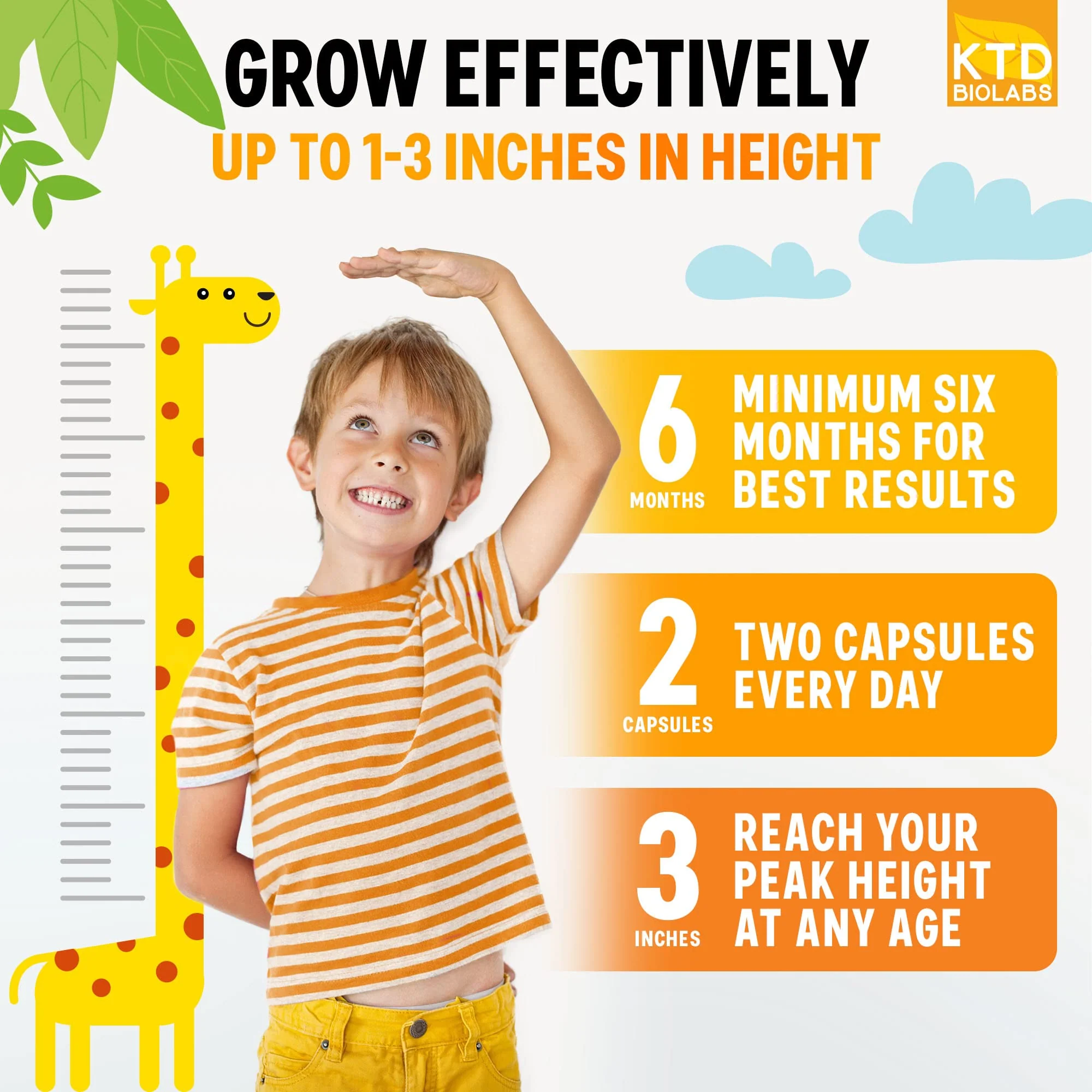 KTD BIOLABS Pack of 2 Height Growth Maximizer - Made in USA - Natural Height Increase Booster & Teen Vitamins - Pills to Grow Taller at Any Age - Bone Growth Supplement for Adults & Kids - Image 3