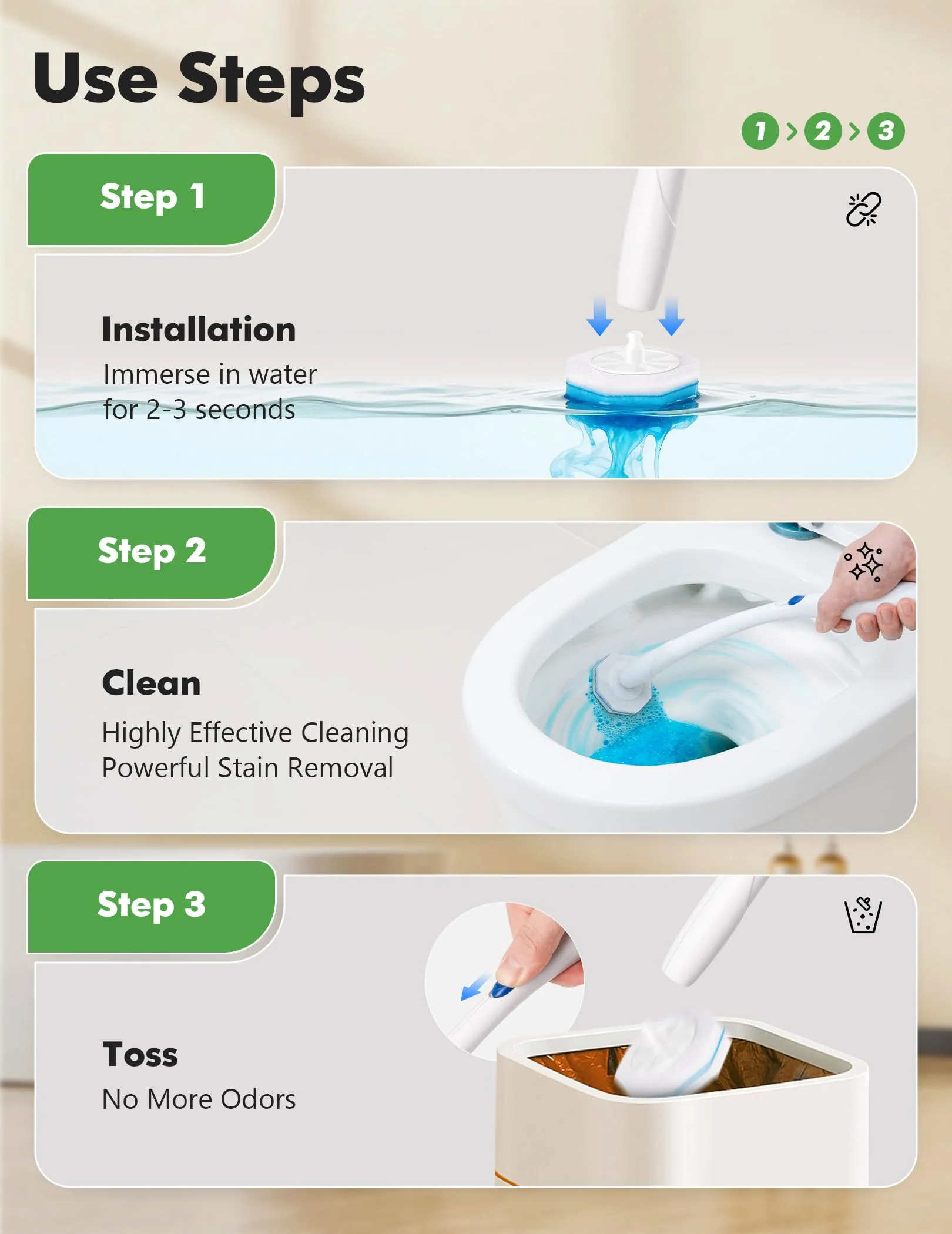 Kucbraly 50 Count Toilet Wand Refills for Clorox, Compatible with Most Disposable Toilet Brush for Bathroom Cleaning - Image 2