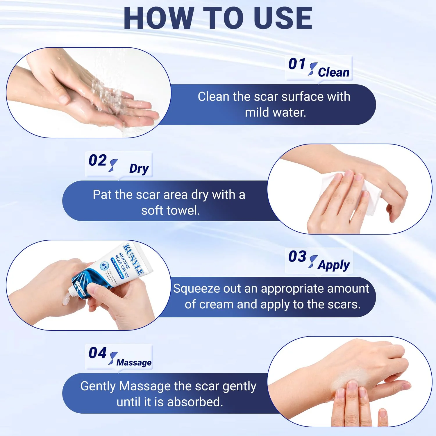 Kunyle Scar Cream, Silicone Scar Gel, Advanced Scar Removal Cream for Surgical Scars, Stretch Marks Removal, Keloid Bump Removal, Old and New Scars 2.11 Oz (60g) - Image 4