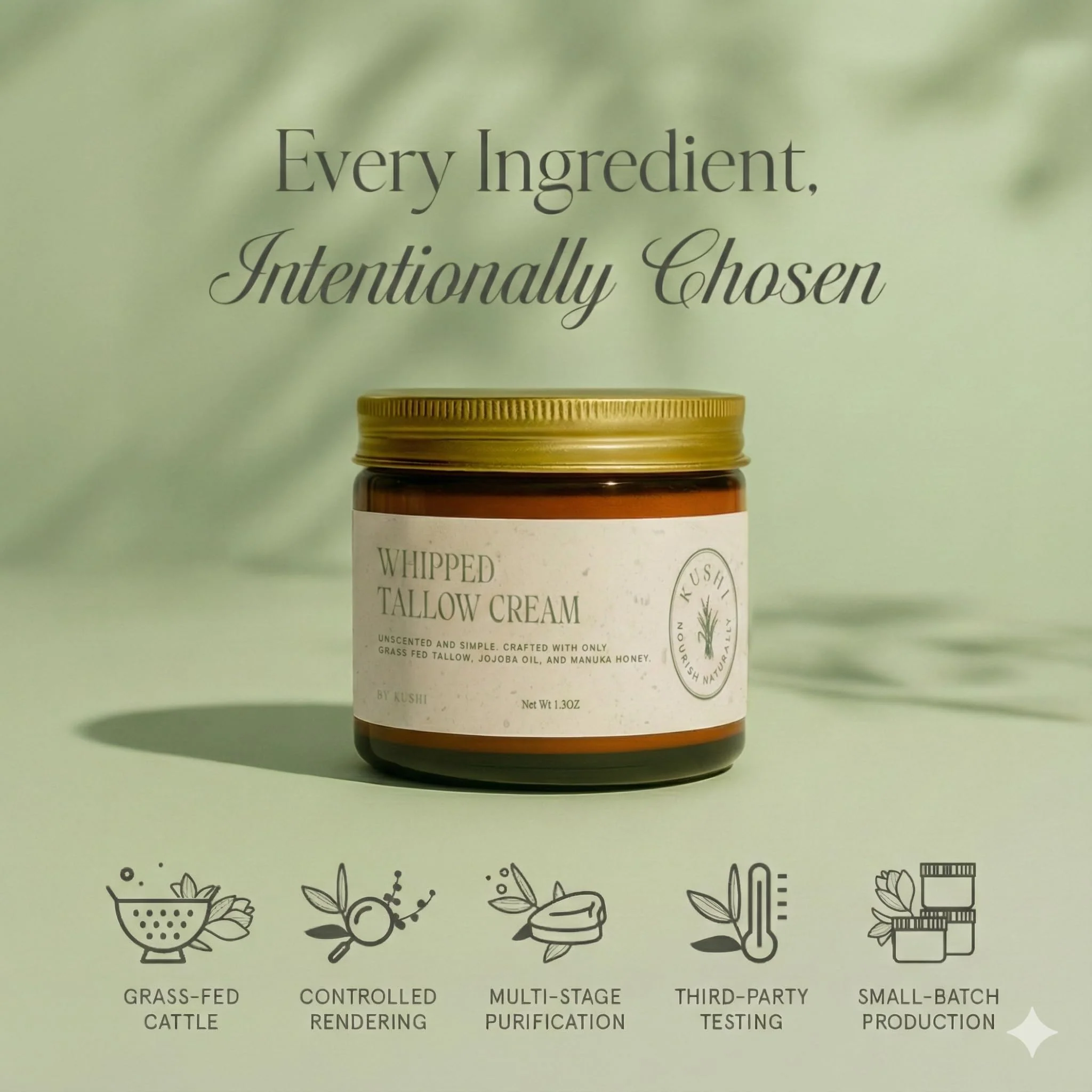 KUSHI Grass-Fed Whipped Tallow Cream Moisturizer for Face & Body – Organic Unscented – Vitamins A, D, E, K – Paraben & Sulfate Free, All-Natural Skin Care – 1.3oz - Image 4