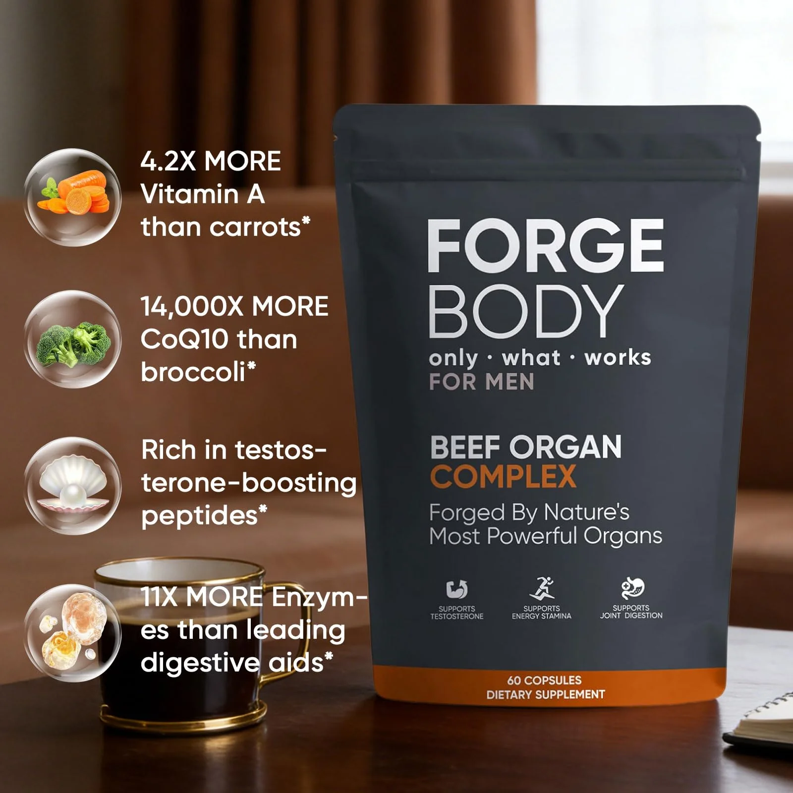 KXVUDE Forgebody Beef Organ Complex Capsules, Grass Fed & Pasture Raised - Total Body Wellness & Performance, Immune Support, Gluten-Free, Non-GMO, 60 Count (1) - Image 3