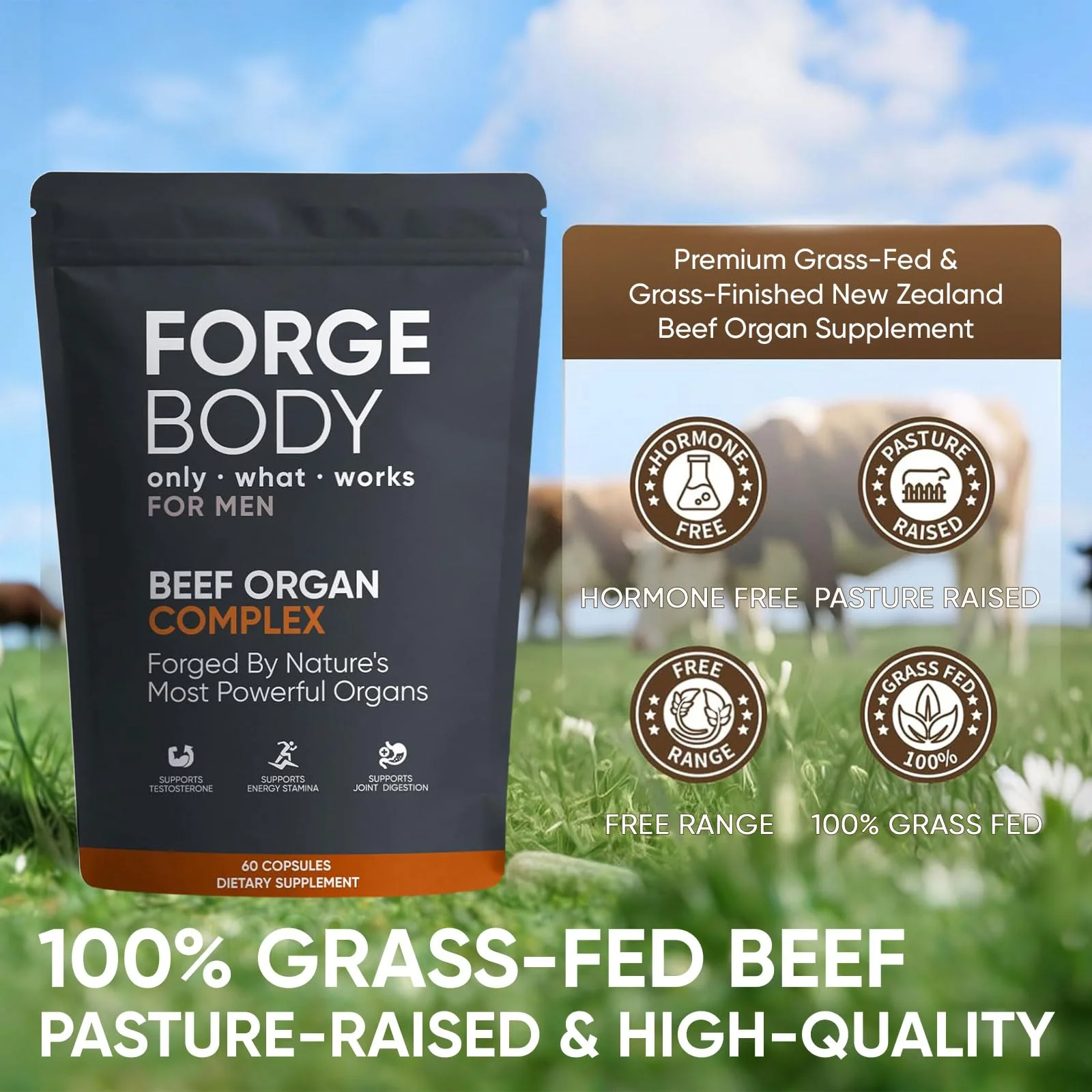 KXVUDE Forgebody Beef Organ Complex Capsules, Grass Fed & Pasture Raised - Total Body Wellness & Performance, Immune Support, Gluten-Free, Non-GMO, 60 Count (1) - Image 4