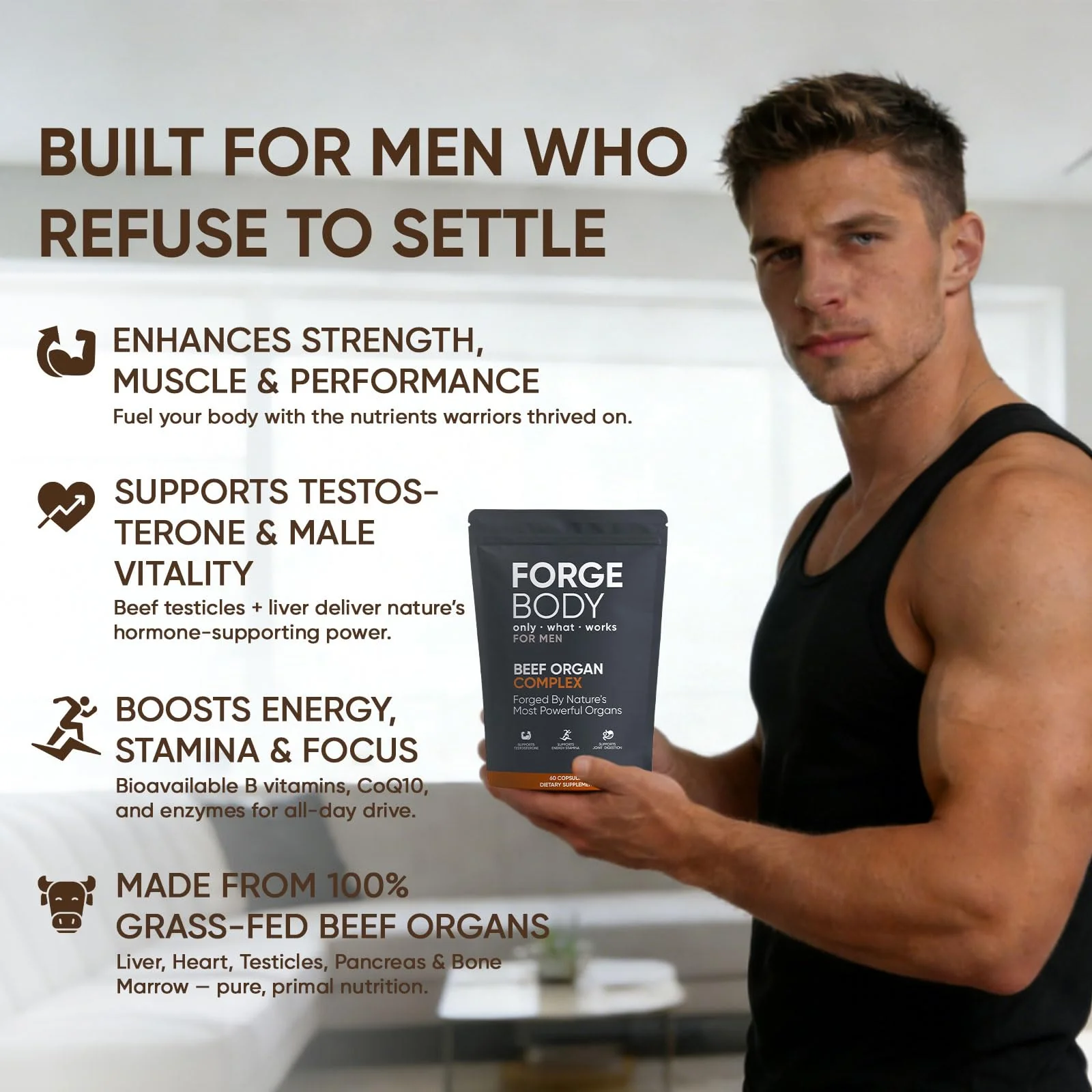 KXVUDE Forgebody Beef Organ Complex Capsules, Grass Fed & Pasture Raised - Total Body Wellness & Performance, Immune Support, Gluten-Free, Non-GMO, 60 Count (1) - Image 5