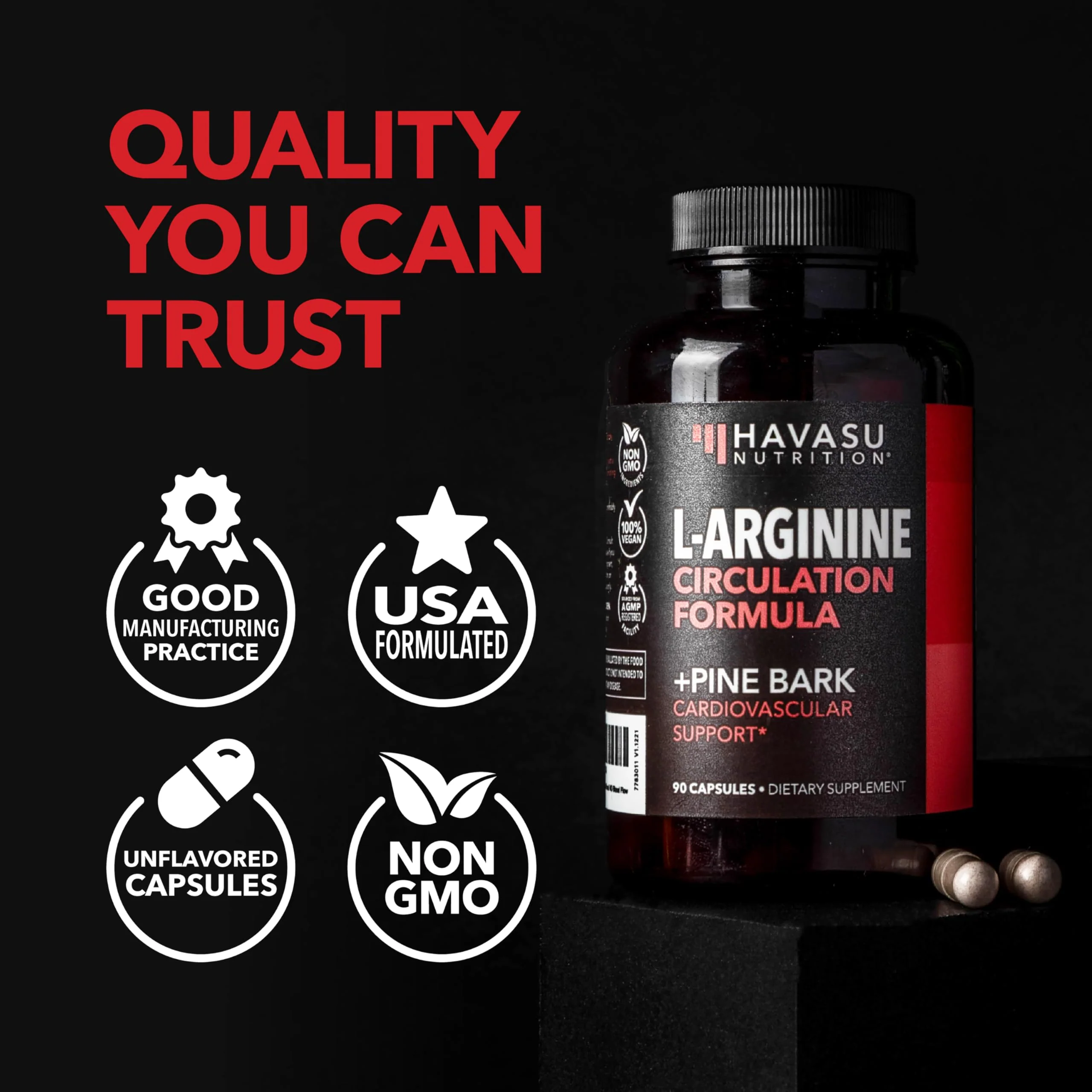 L-Arginine 1800mg and Pine Bark Extract 100mg - Nitric Oxide Supplement for Men - Performance Supplement for Men's Health - 90 Count - Endurance, Recovery Support - Vegan, Non-GMO Capsules - Image 8