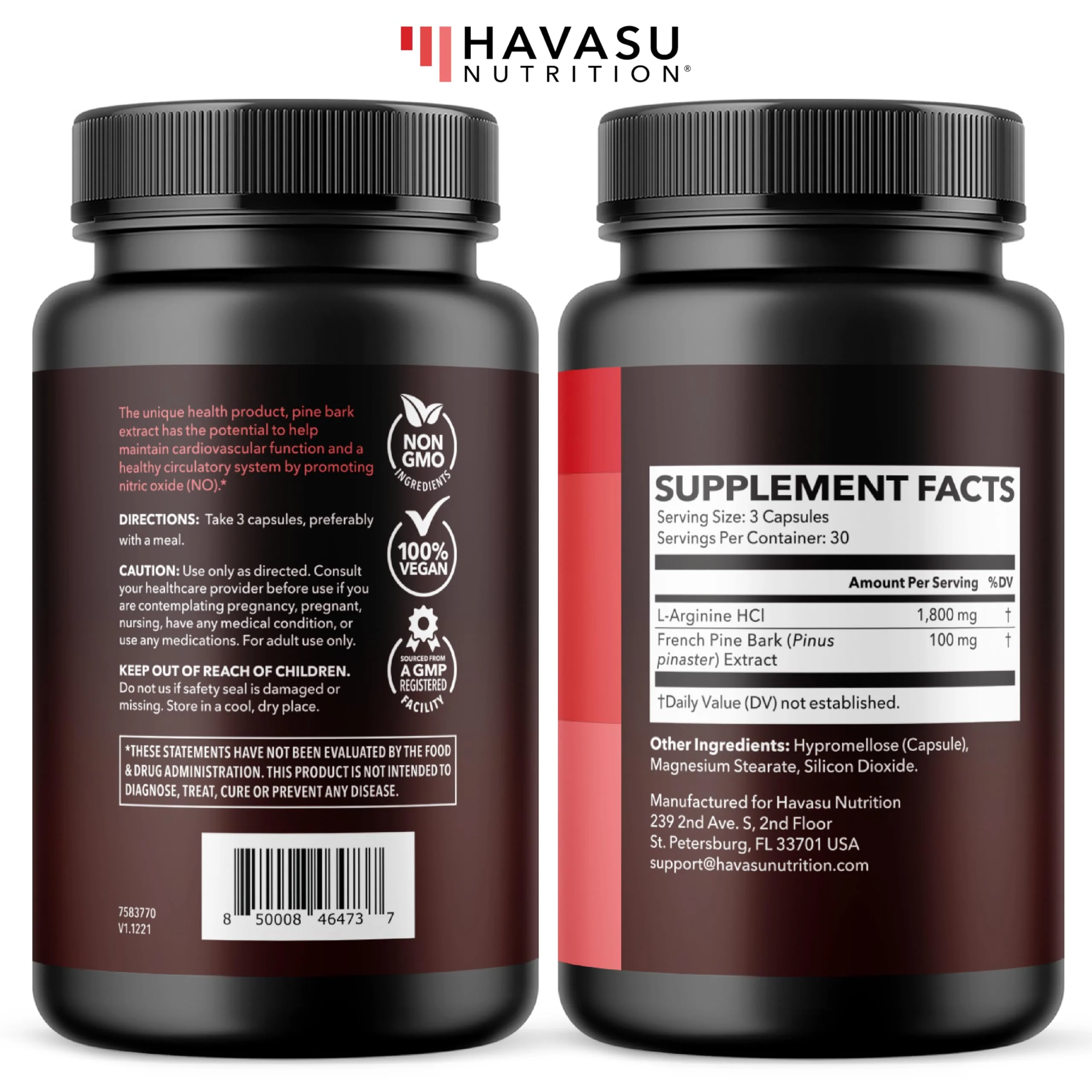 L-Arginine 1800mg and Pine Bark Extract 100mg - Nitric Oxide Supplement for Men - Performance Supplement for Men's Health - 90 Count - Endurance, Recovery Support - Vegan, Non-GMO Capsules - Image 9
