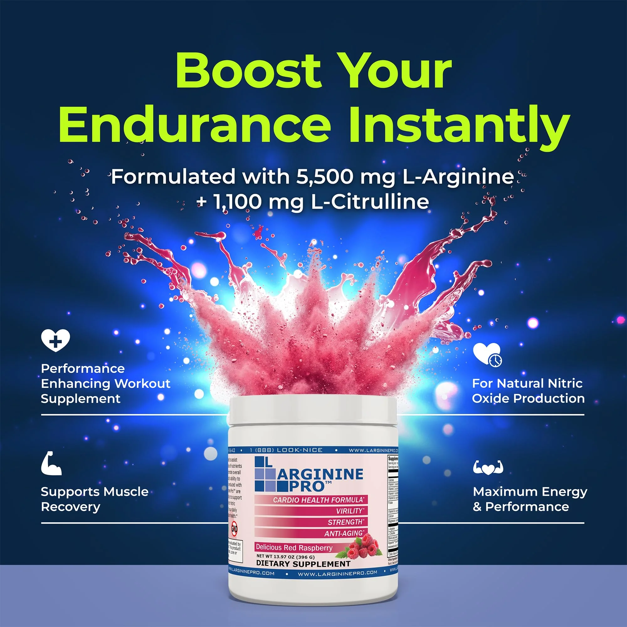 L-Arginine PRO | 5,500mg L-Arginine Plus L-Citrulline 1,100mg Grape Powder Drink Mix Supplement for Increased Nitric Oxide Production - Image 4