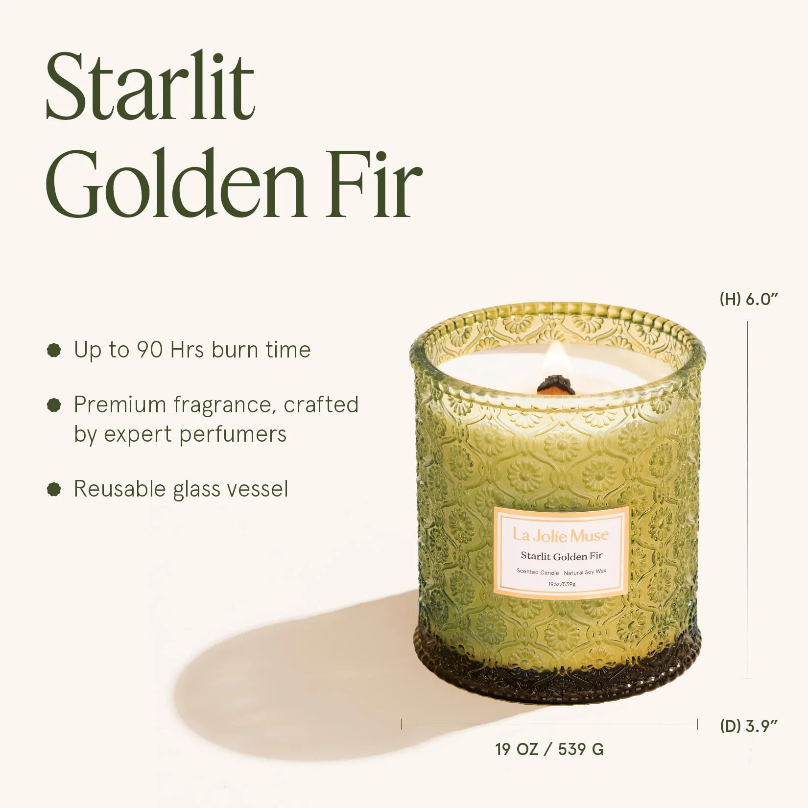 LA JOLIE MUSE Starlit Golden Fir Candle – Pine, Cedarwood, Fir Balsam | 19 oz Large Wooden Wick Candle | Natural Soy Wax | 90 Hours Clean Burn | Gift-Ready for Hosts & Gatherings - Image 7