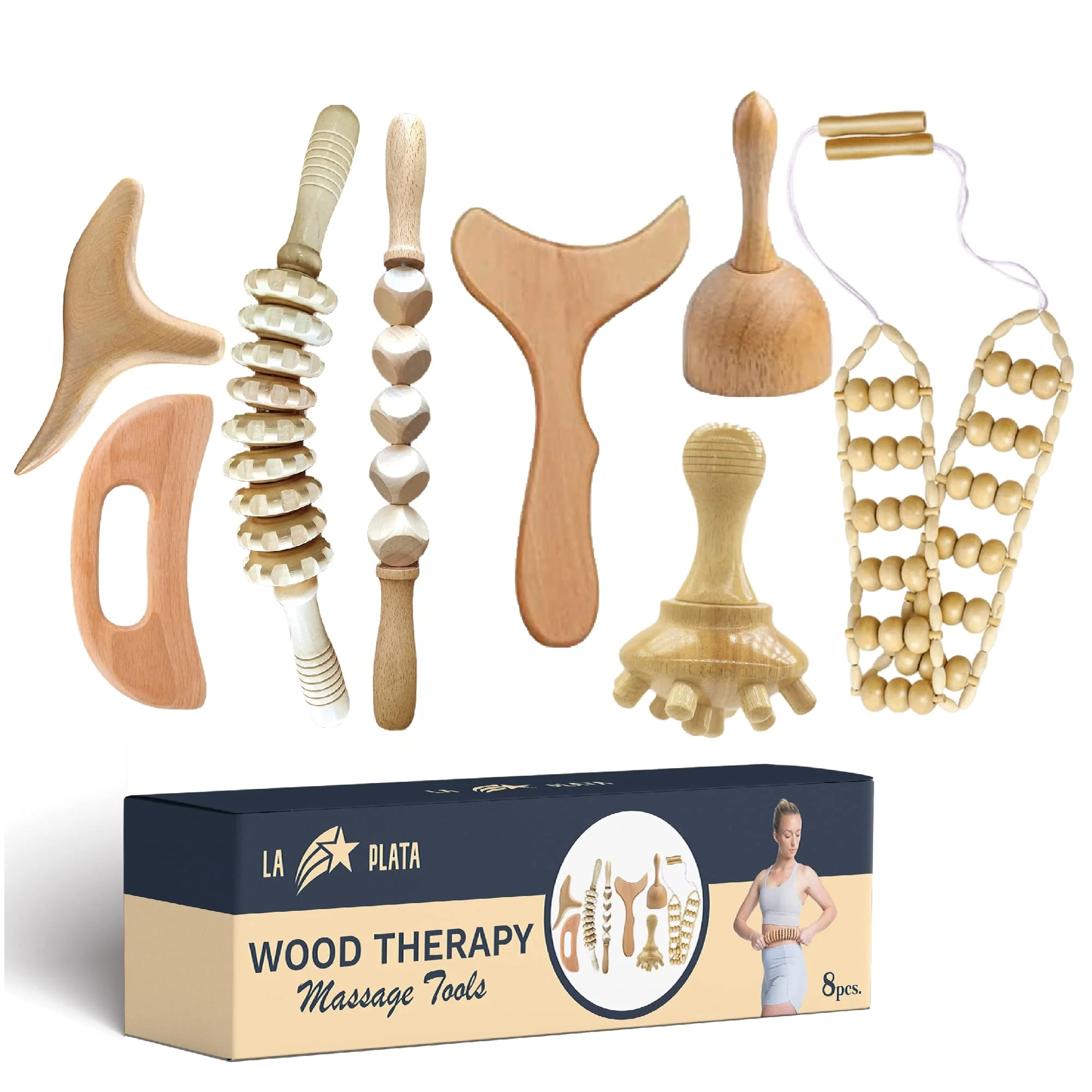 La Plata Wood Therapy Massage Tools -Lymphatic Drainage Massage- Maderoterapia Kit - Massage Body Sculpting Tools for Body Sculpting Anti-Cellulite - Image 2