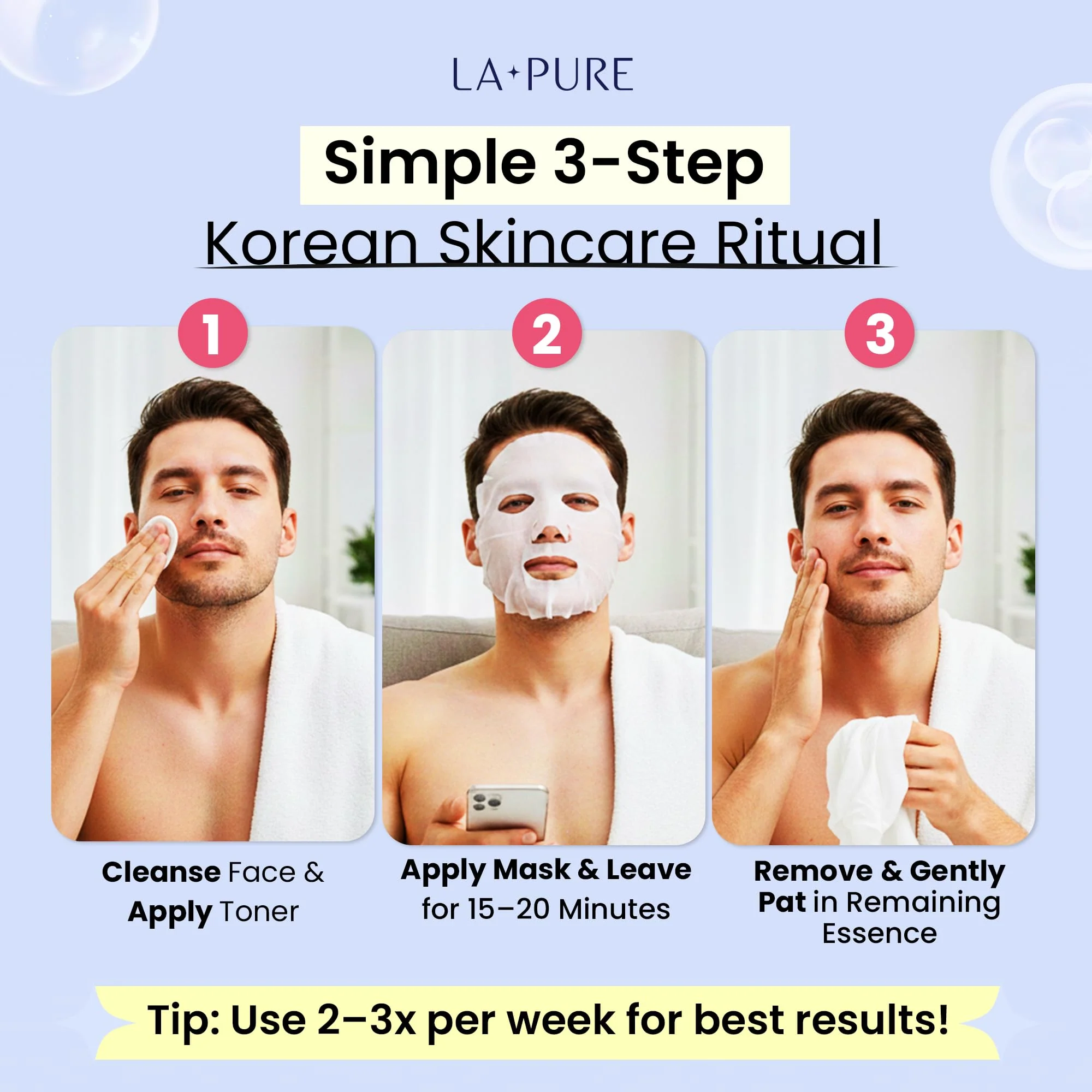 LA PURE Snail Mucin Mask – 10ct Korean Sheet Mask Pack for Signs of Aging, Aid Skin Repair & Hydration – Pure Snail Mask for Face with Collagen & Hyaluronic Acid – Cruelty-Free Hydrating Sheet Mask - Image 4