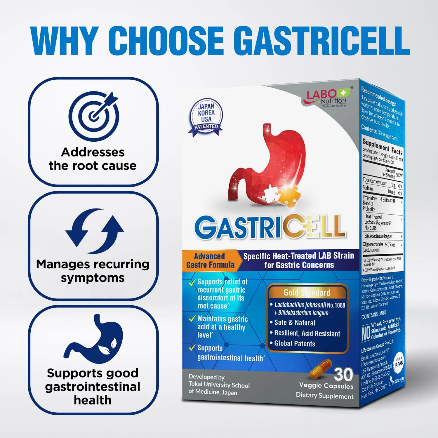 LABO Nutrition GASTRICELL - Acid Reflux, Heartburn, Recurring Gastric Discomfort For Natural Defence Against Gastric Distress, Supports Lining Integrity - Heat Treated Postbiotic, 1 Daily, 30 capsules - Image 7