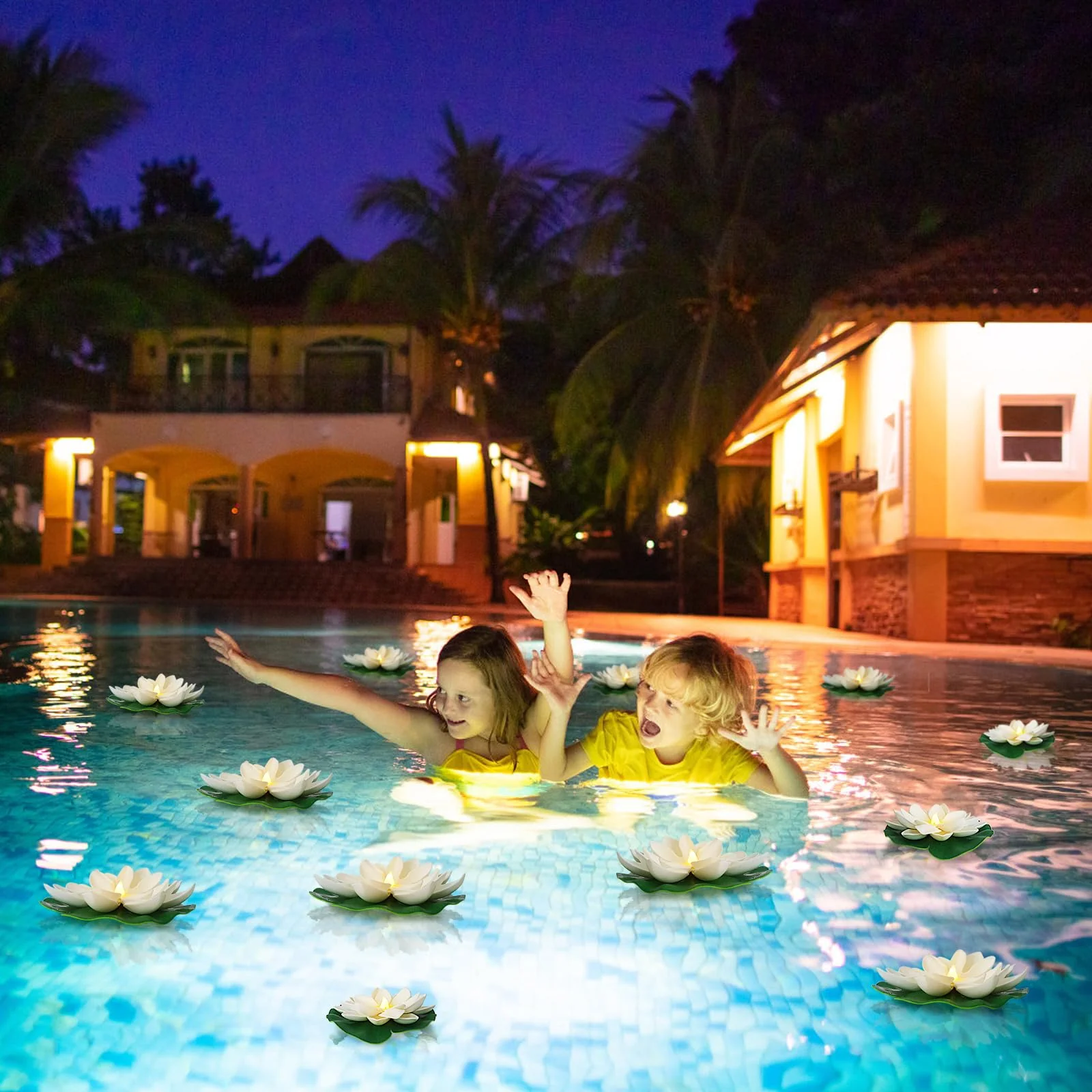 LACGO 12 PCS Waterproof Floating Lotus Light - 6'' Floating Flower Light Battery Operated Water Activated Warm White Pool Flower Lamp Wedding Anniversary Garden Decoration(6 Inch, White) - Image 2