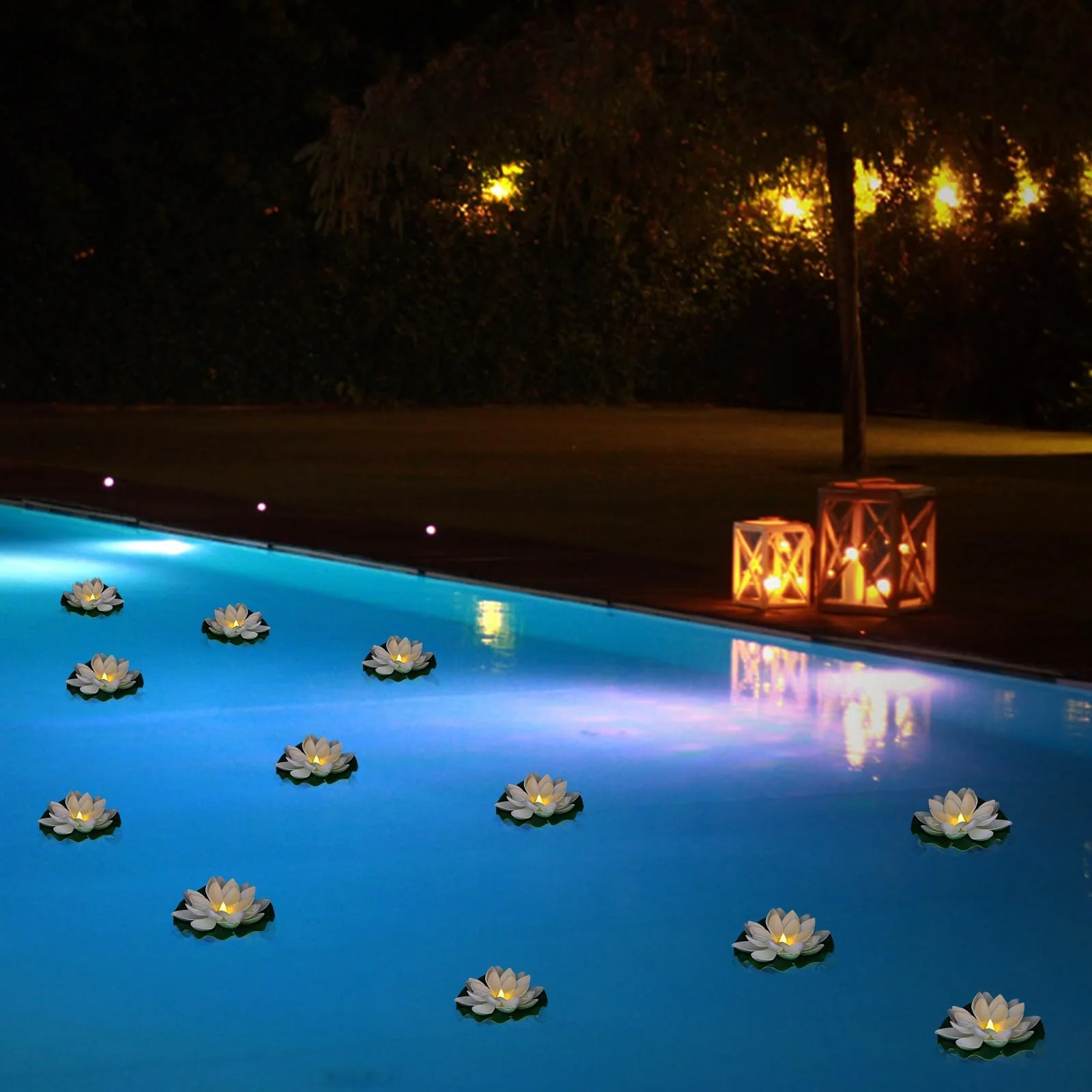 LACGO 12 PCS Waterproof Floating Lotus Light - 6'' Floating Flower Light Battery Operated Water Activated Warm White Pool Flower Lamp Wedding Anniversary Garden Decoration(6 Inch, White) - Image 5