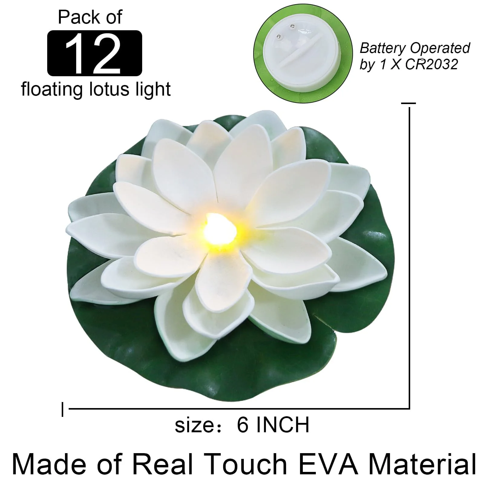 LACGO 12 PCS Waterproof Floating Lotus Light - 6'' Floating Flower Light Battery Operated Water Activated Warm White Pool Flower Lamp Wedding Anniversary Garden Decoration(6 Inch, White) - Image 7