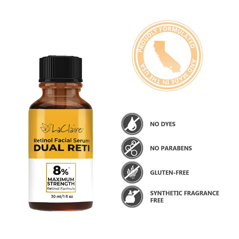 LaClaire 8% Retinol Complex Face Serum - Anti-Ageing, Brightening Neck & Face Serum Helps Firm, Smooth & Nourishes Skin with Lactic Acid, Vitamin A & Retinyl Palmitate - Anti Wrinkle Serums by - Image 6