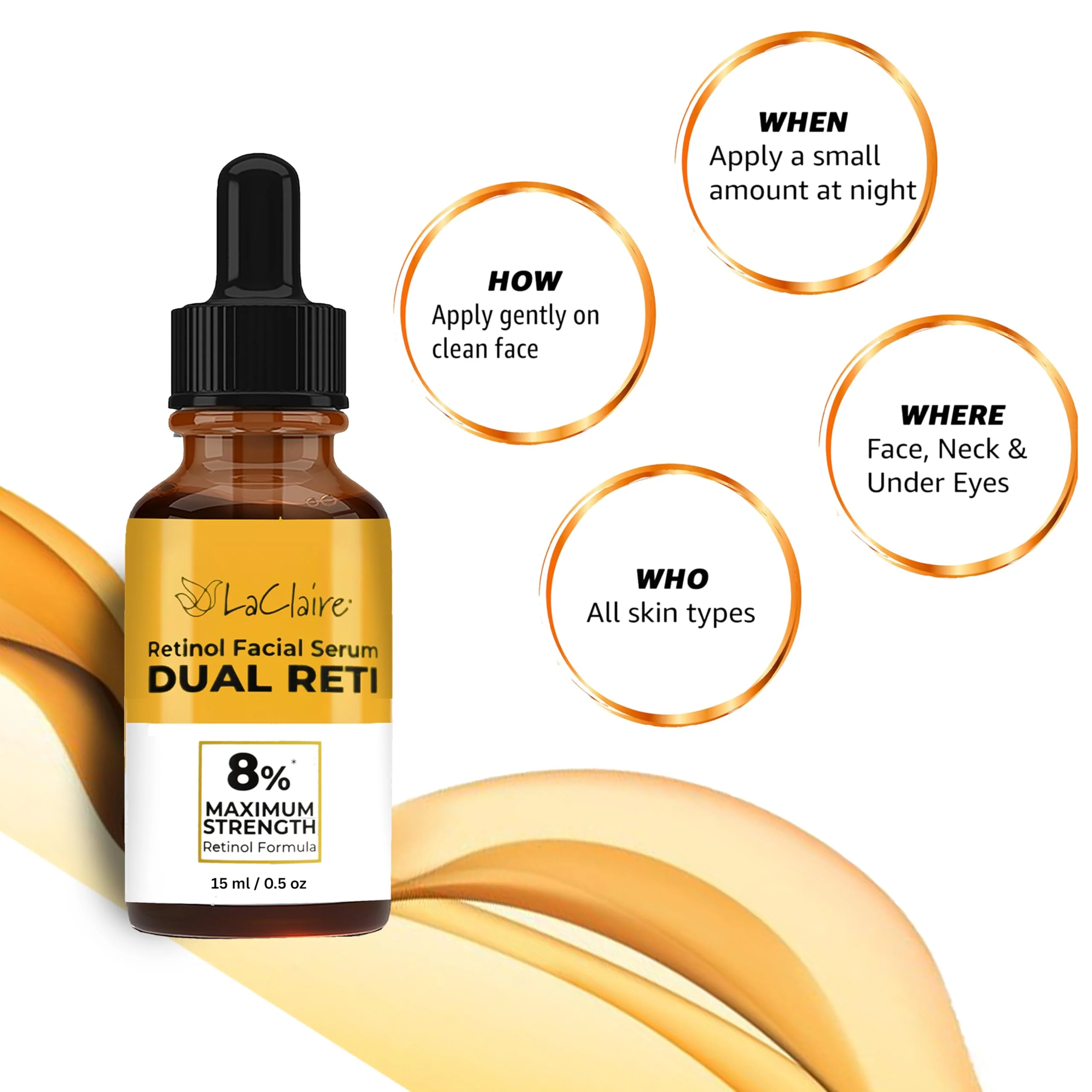 LaClaire 8% Retinol Complex Face Serum - Anti-Ageing, Brightening Neck & Face Serum Helps Firm, Smooth & Nourishes Skin with Lactic Acid, Vitamin A & Retinyl Palmitate - Anti Wrinkle Serums by - Image 7