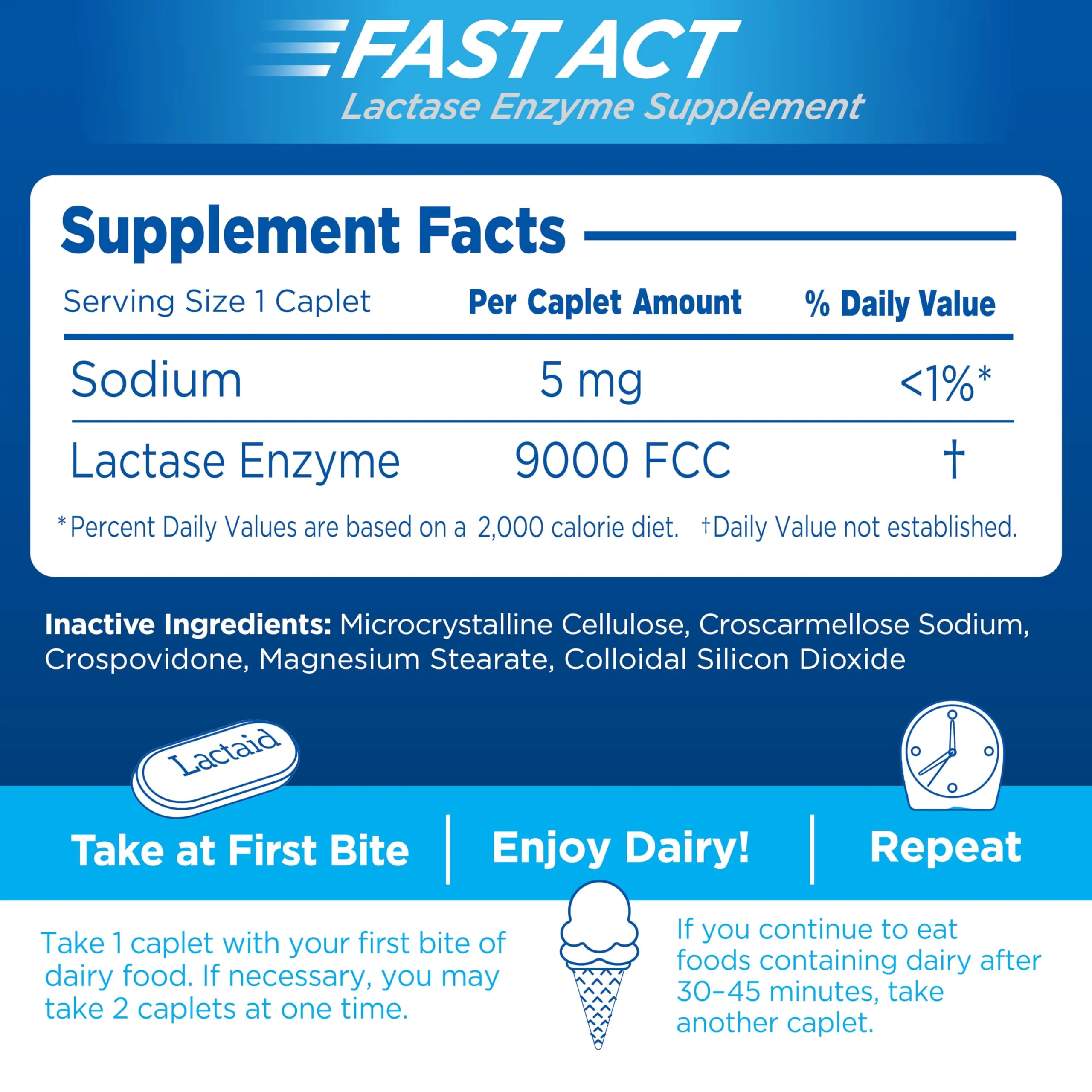 Lactaid Fast Act Lactose Intolerance Relief Caplets, Lactase Enzyme to Prevent Gas, Bloating and Diarrhea Due to Lactose Sensitivity, Single-Serve Supplements for Travel and On-The-Go, 60 Count - Image 5