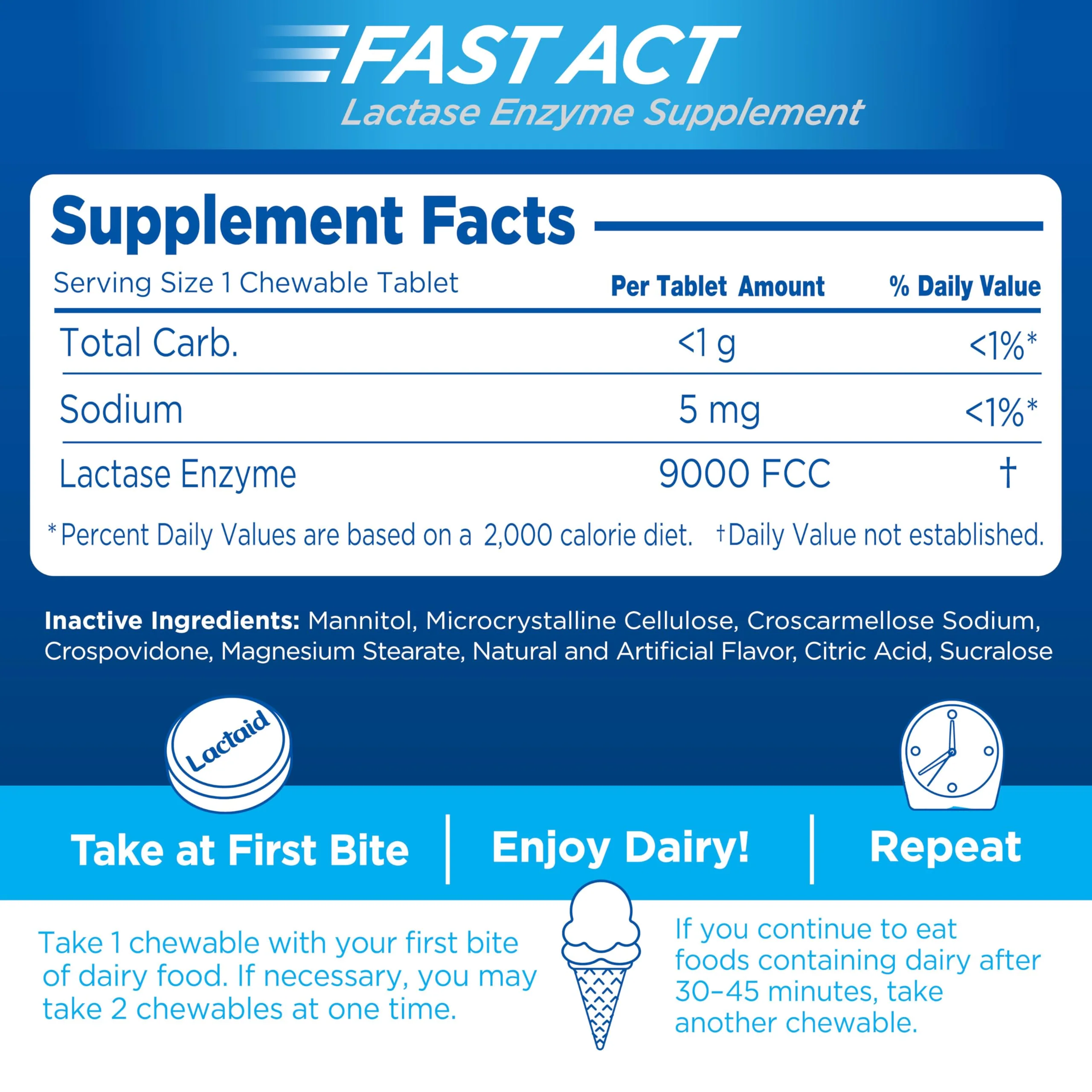 Lactaid Fast Act Lactose Intolerance Relief Chewables with Natural Lactase Enzyme to Prevent Gas, Bloating & Diarrhea Due to Lactose Sensitivity, On-The-Go, Vanilla Twist Flavor, 32 x 1 ct - Image 6