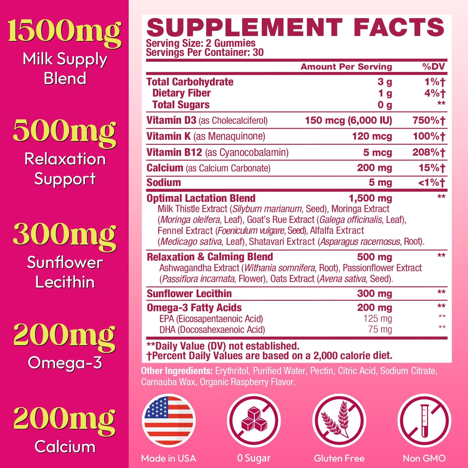 Lactation Supplement, Postpartum Lactation Support Gummies for Breastfeeding, with Milk Thistle and Postnatal Vitamins As Breast Milk Supply Booster, Recovery, Hair Growth, 60 Count Sugar Free & Vegan - Image 9