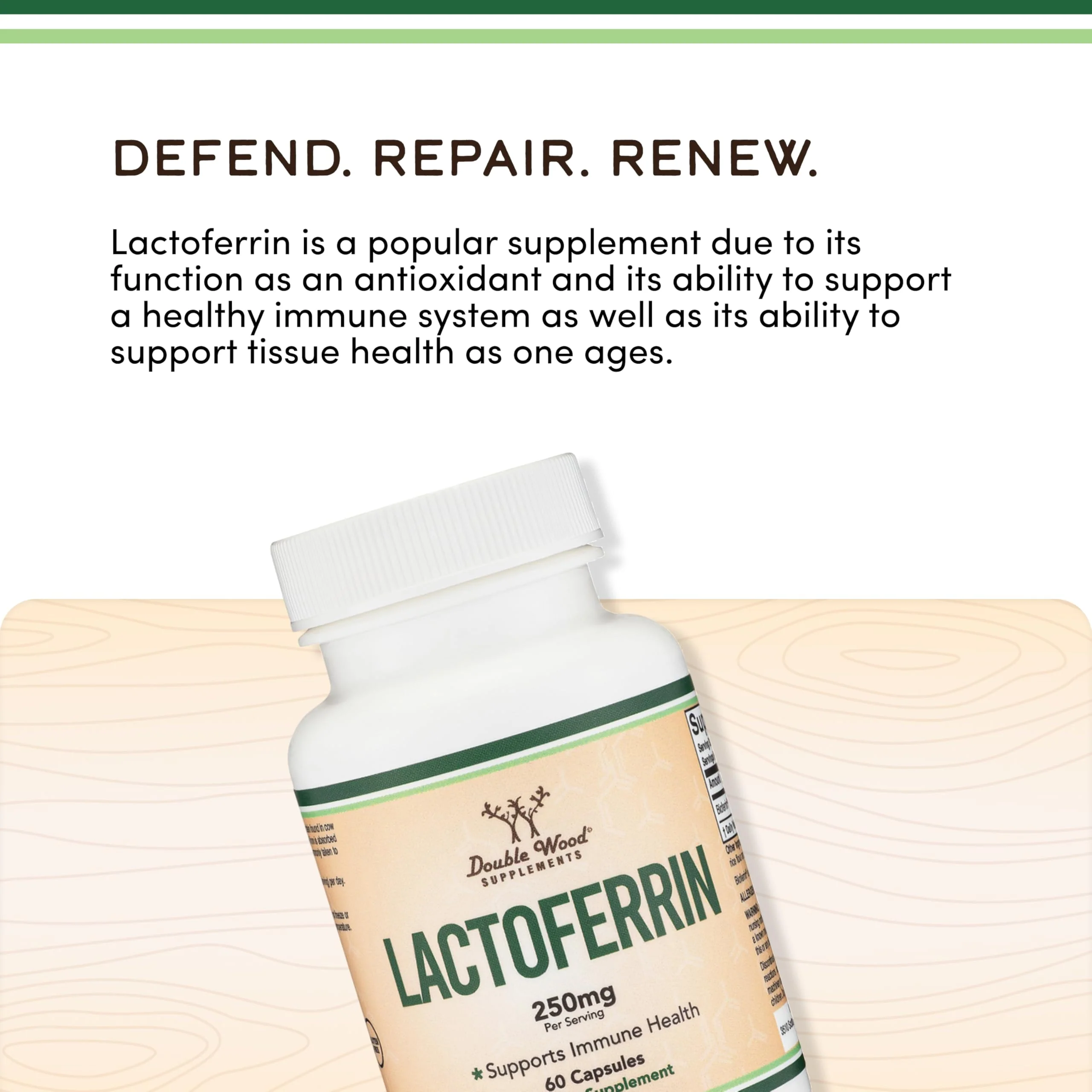 Lactoferrin 250mg per Serving (60 Capsules) Patented Bioferrin Lactoferrin - Superior Iron Supplement for Iron Deficiency and Immune Support by Double Wood Supplements - Image 5