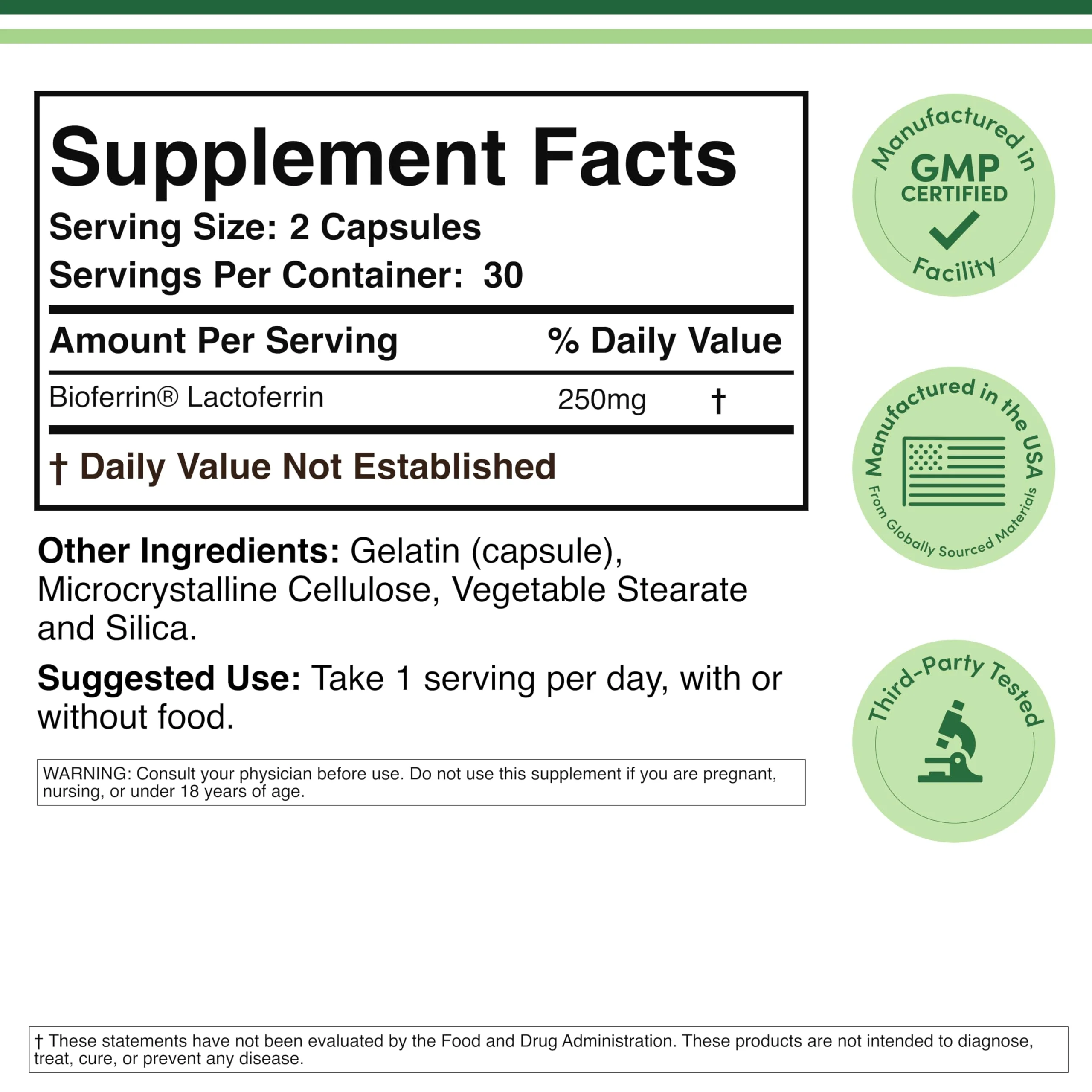 Lactoferrin 250mg per Serving (60 Capsules) Patented Bioferrin Lactoferrin - Superior Iron Supplement for Iron Deficiency and Immune Support by Double Wood Supplements - Image 7