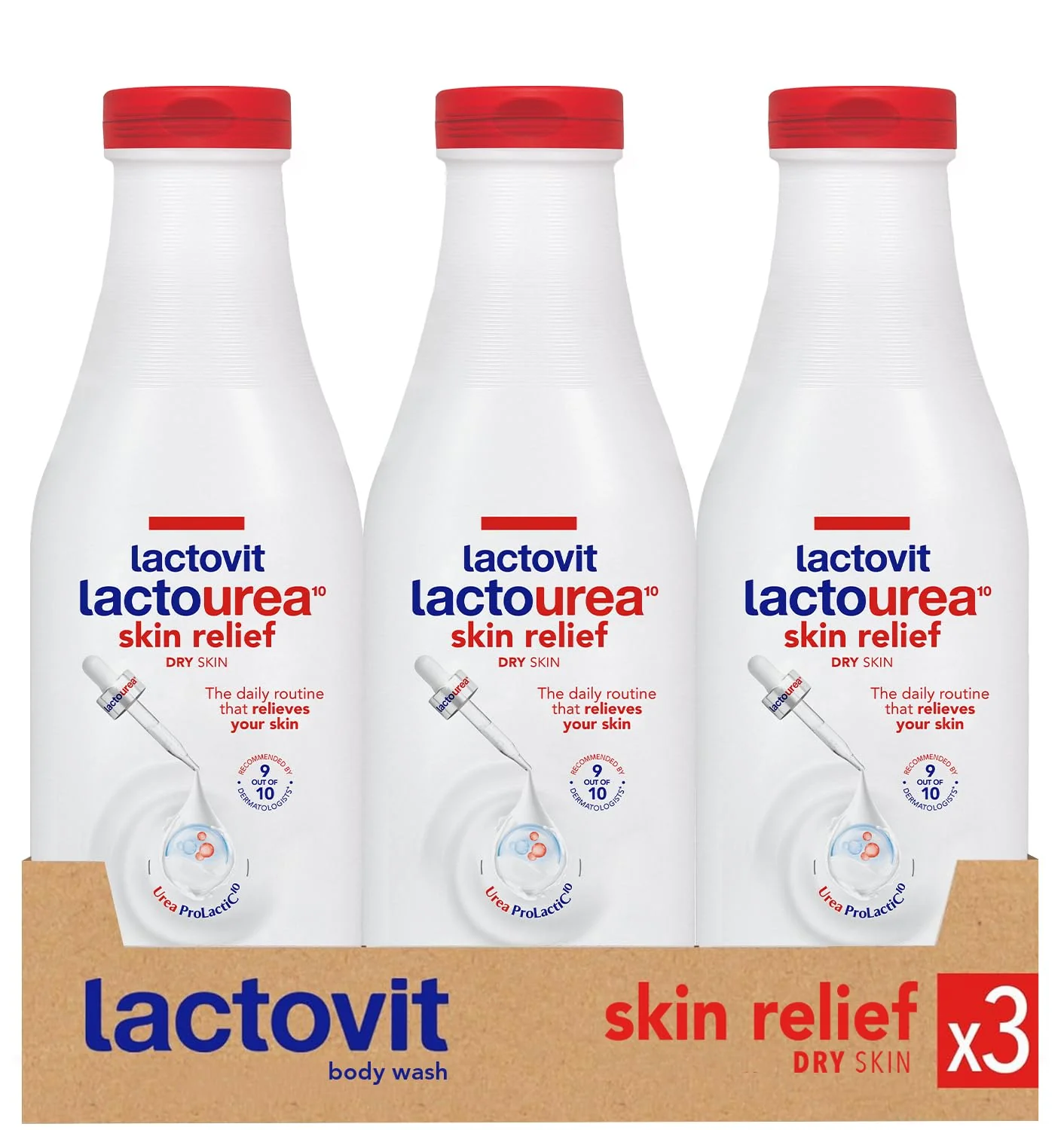 Lactovit| Lactourea Body Wash | Hydrating Shower Gel for Dry Skin | With Urea ProLactiC10 Complex, Lactic Acid & Pure Urea | Soft & Youthful Skin | Dermatologist Recommended |3 x 600 ml