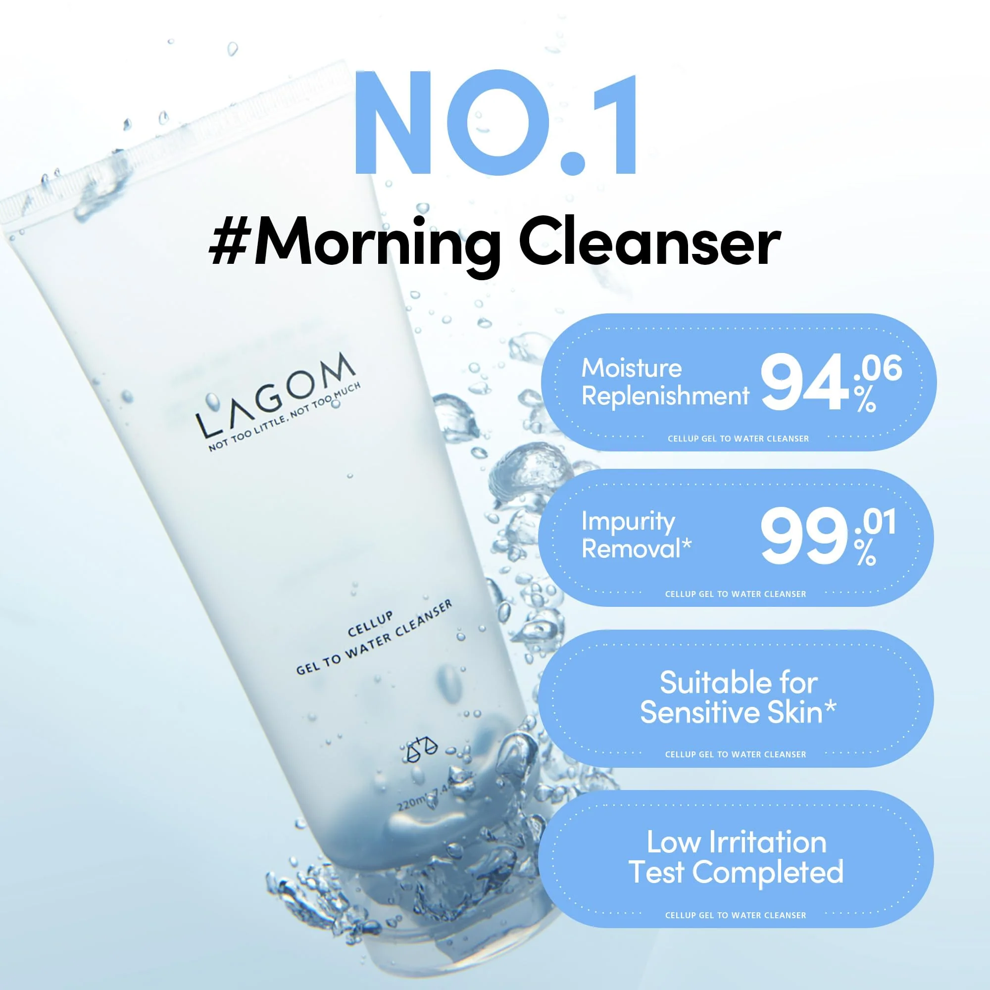 LAGOM Cellup Gel To Water Cleanser, Gentle Morning Face Wash with Hydrating Aqualicia, Non-Foaming Jelly Texture for Daily Use, low-irritation,K-Skincare 5.74 Fl Oz - Image 8
