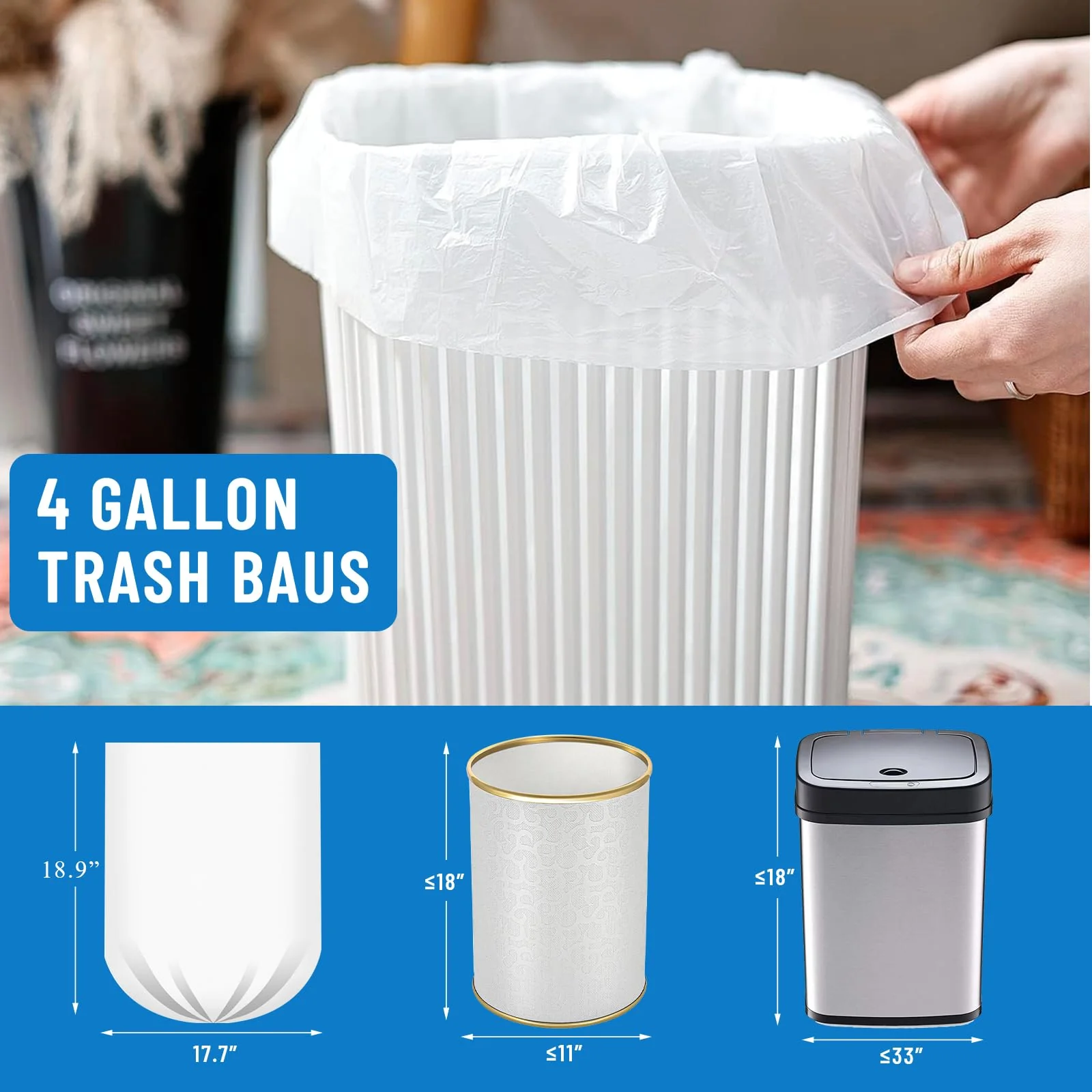 LainNeala Small Trash Bags 4 Gallon, 100 Count Small Garbage Bag Bathroom White Mini Trash Bag Trash Can Liners Unscented Small Garbage Bags for Bathroom Can - Image 2