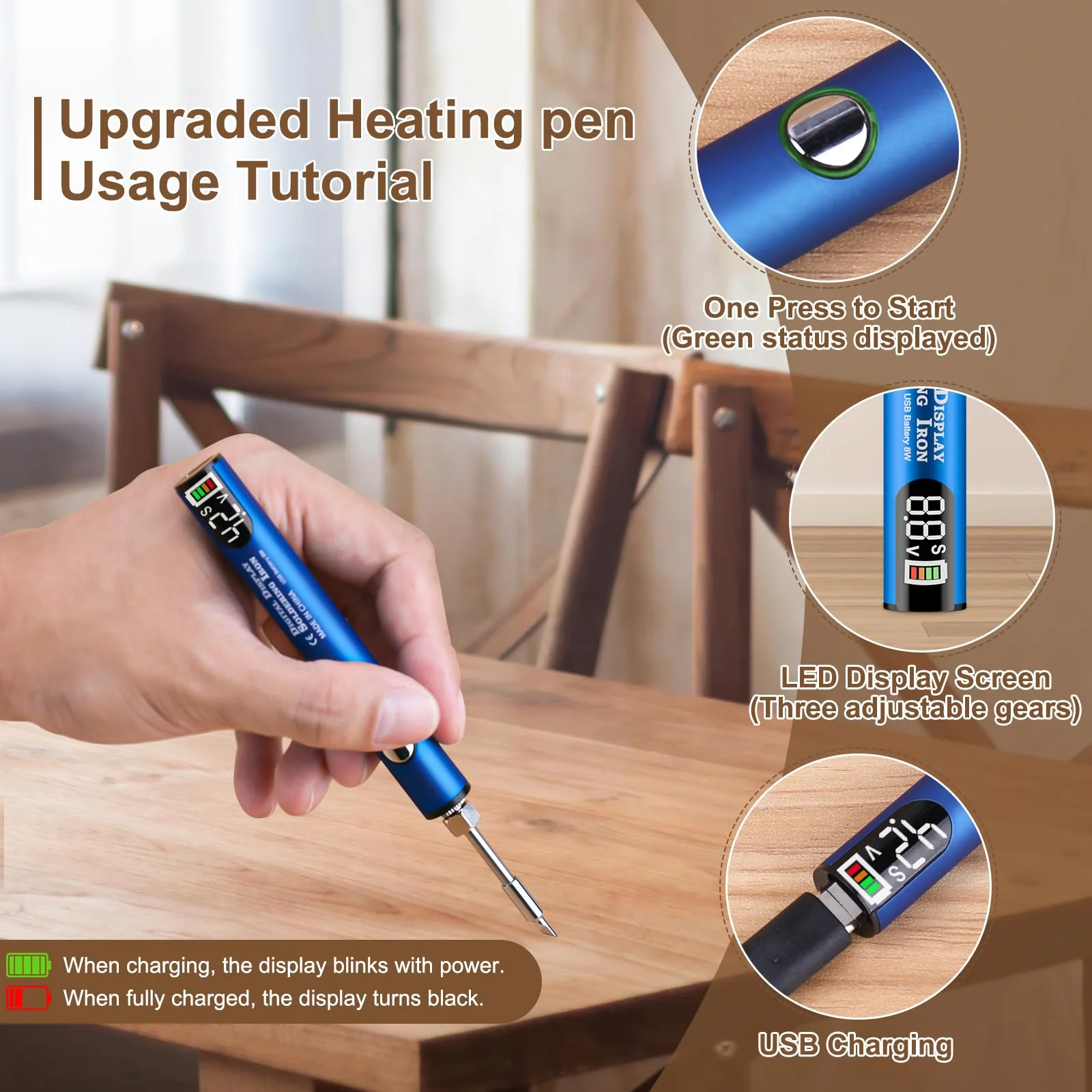 Laminate Wood Floor Repair Kit, Wax Melting Tool with Display, Hard Wax Filler, Marker Pen, Furniture and Countertop Repair Set,Blue - Image 5