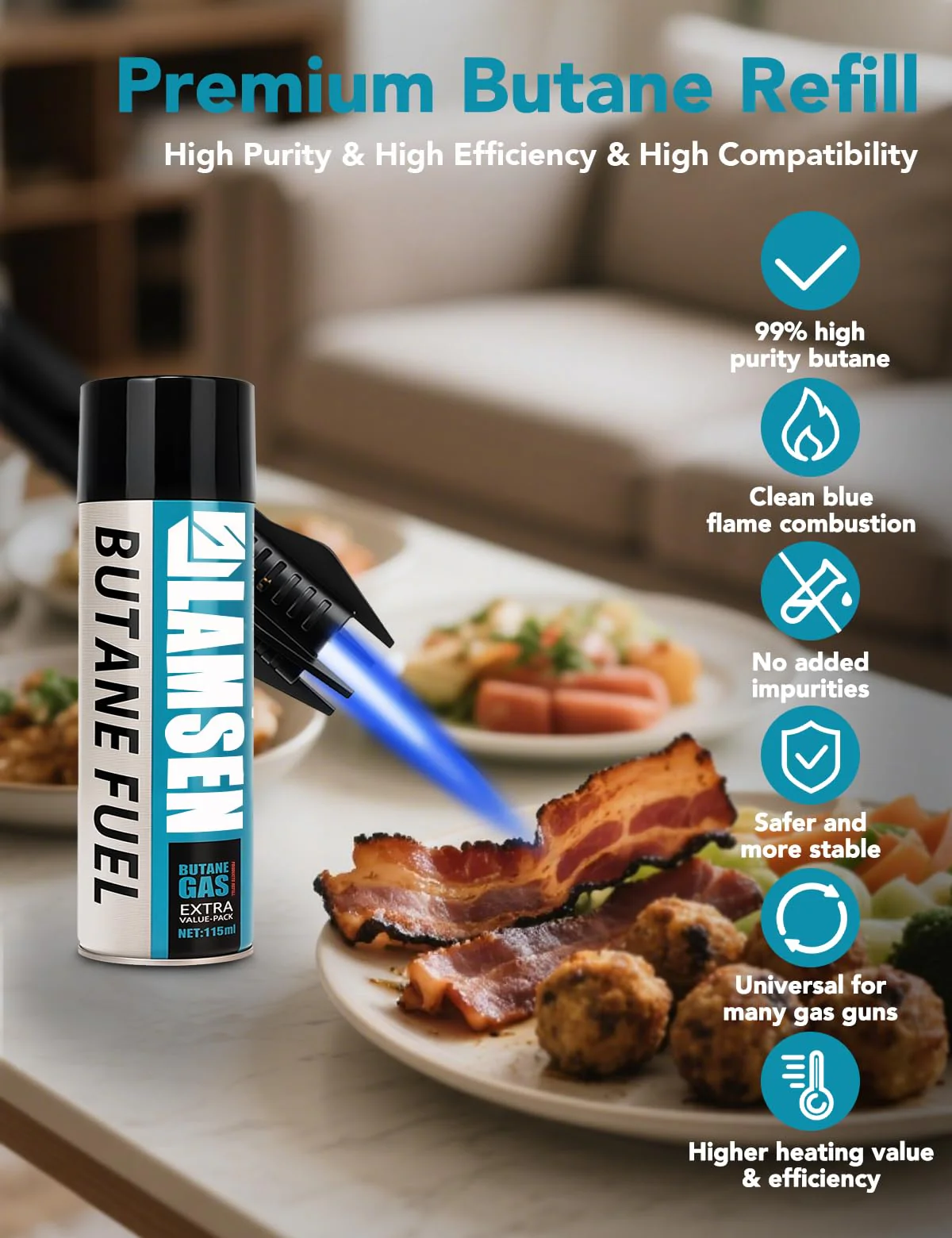 Lamsen Butane Refill - 115ml, Butane Fuel for Torch Lighter, Butane Canister for Torch Lighter, Butane Fuel Gas for Cooking, Camping and Welding, 3 Can - Image 3