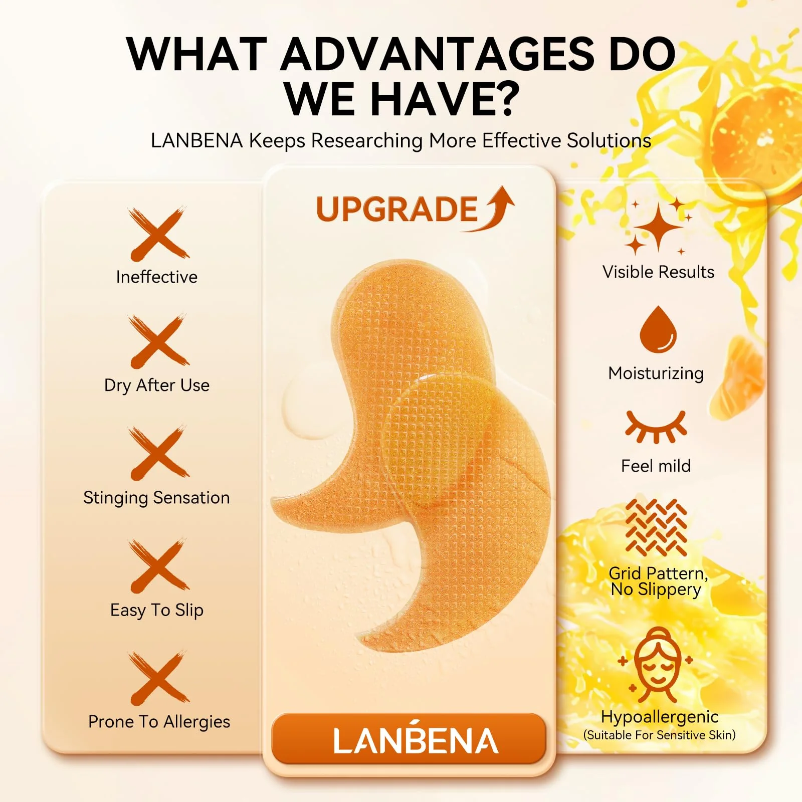 LANBENA Vitamin C Under Eye Patches for Dark Circles and Puffy Eyes, Cooling Eye Masks for Eye Bags, Fine Lines & Wrinkles Reduce, Anti-Aging, with Niacinamide Hydra-Gel Collagen-30 Pairs - Image 4