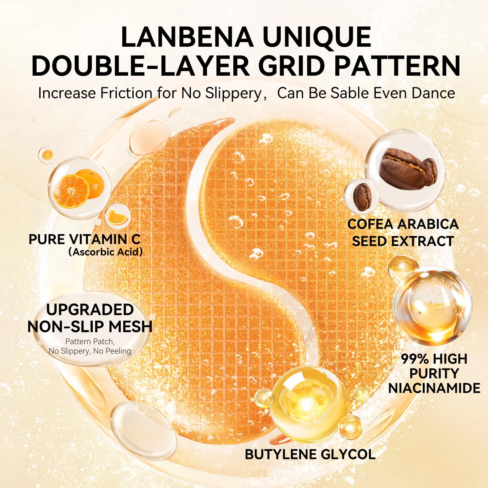 LANBENA Vitamin C Under Eye Patches for Dark Circles and Puffy Eyes, Cooling Eye Masks for Eye Bags, Fine Lines & Wrinkles Reduce, Anti-Aging, with Niacinamide Hydra-Gel Collagen-30 Pairs - Image 6