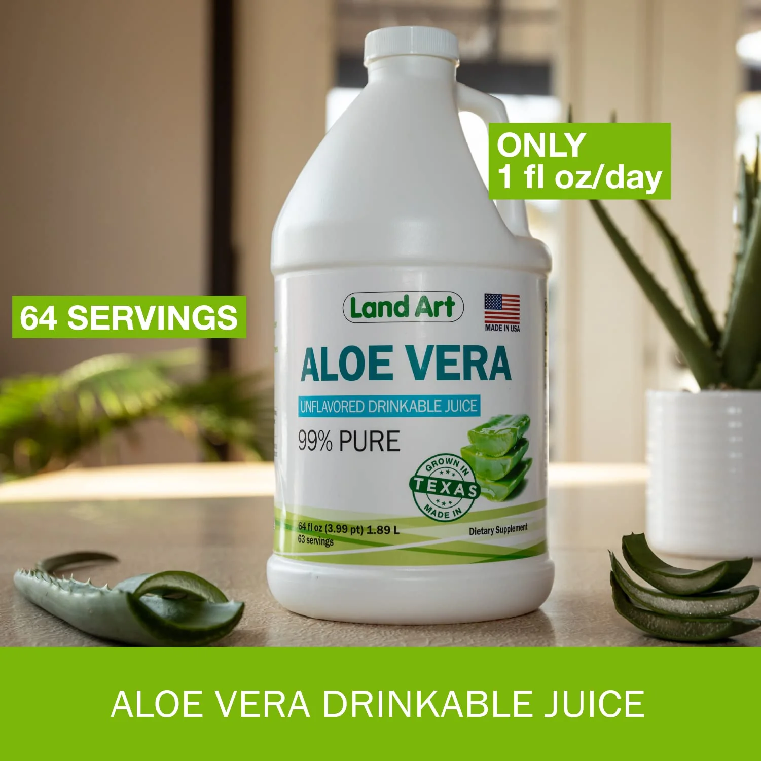 Land Art - Pure Aloe Vera Juice Unflavored – Cold-Processed - 99.7% Organic Aloe Vera Inner Fillet from Fresh Texas Leaves – Digestive Health, Detox and Natural Wellness – 64 fl oz - Image 4