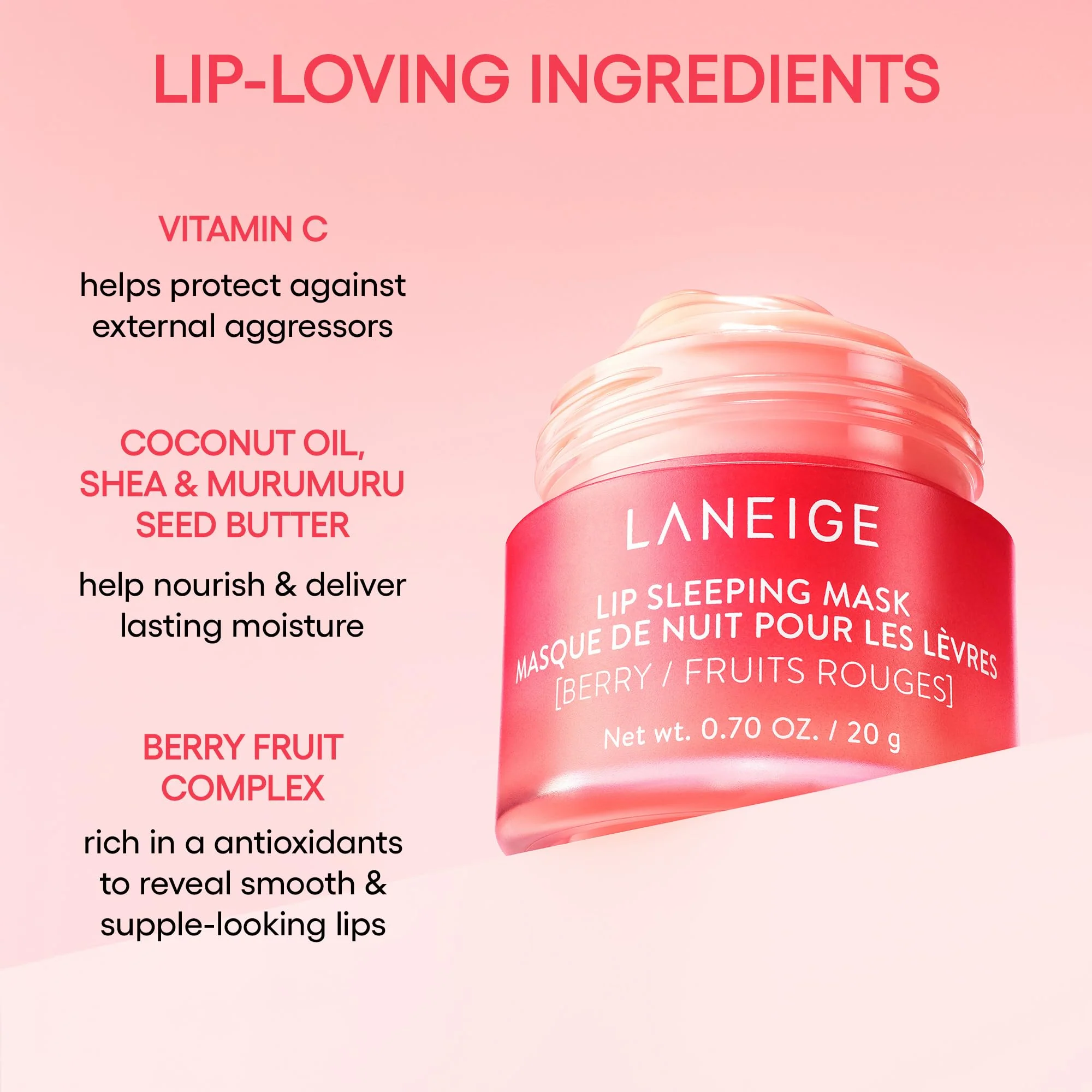 LANEIGE Dreamy Lip Kit: Lip Sleeping Mask Berry, Sweet Candy, Mango, and Peach Iced Tea, Nourish, Hydrate, Vitamin C, Shea Butter, Coconut Oil - Image 6
