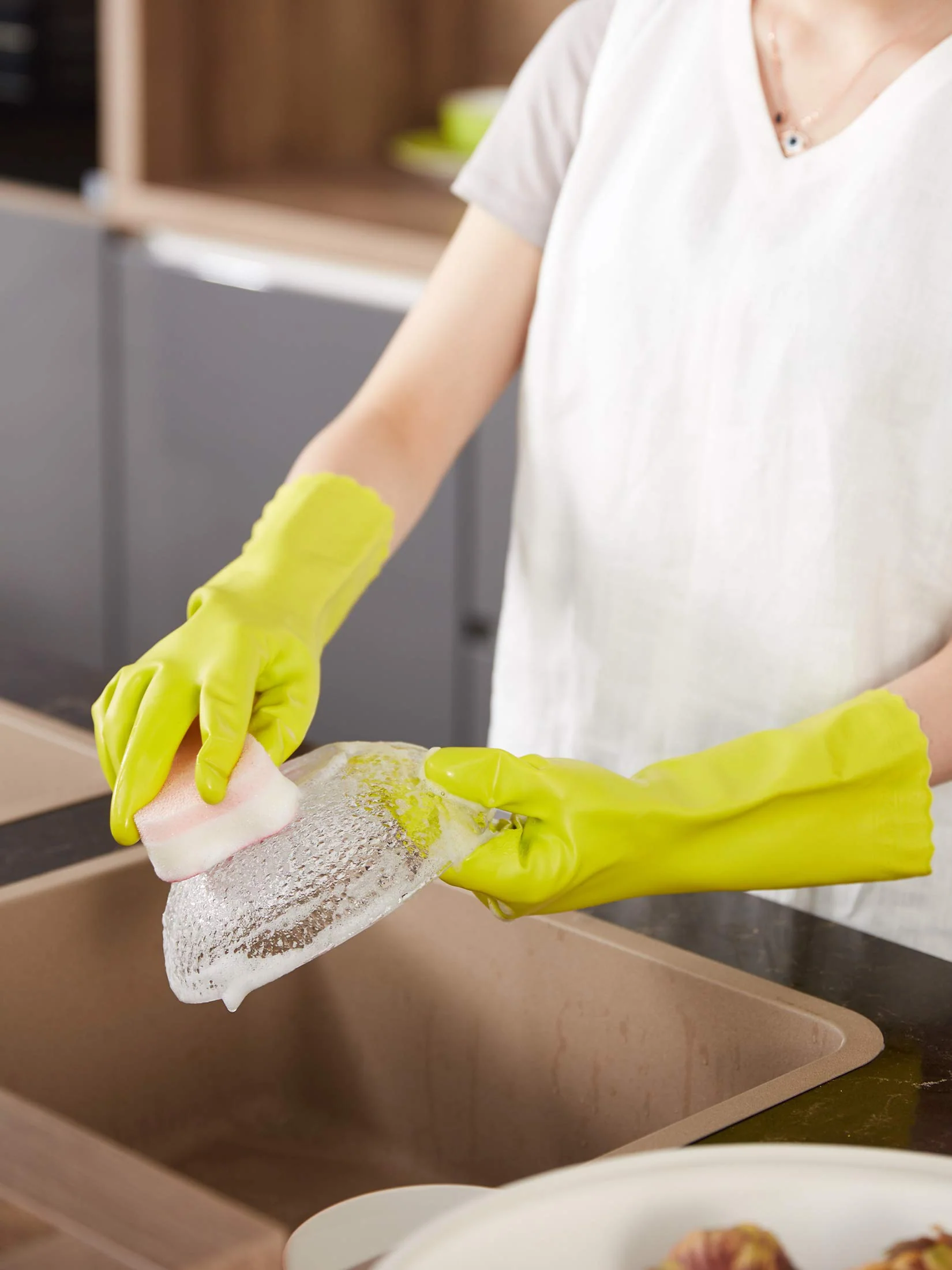 LANON 3 Pairs wahoo Skin-Friendly Cleaning Gloves, Dishwashing Kitchen Gloves with Cotton Flocked Liner, Reusable, Non-Slip, Bud Tender, Large - Image 5