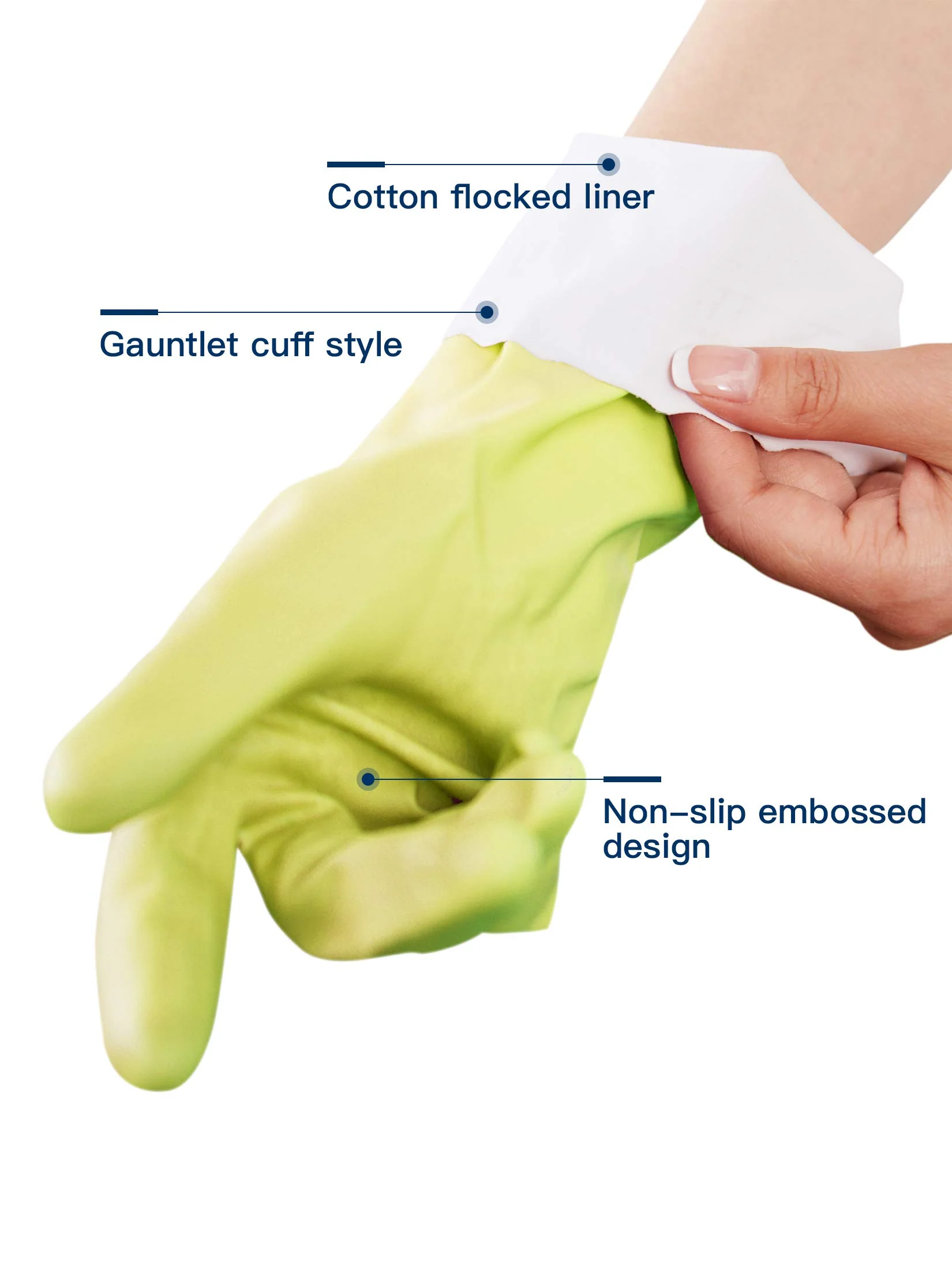 LANON 3 Pairs wahoo Skin-Friendly Cleaning Gloves, Dishwashing Kitchen Gloves with Cotton Flocked Liner, Reusable, Non-Slip, Bud Tender, Large - Image 6