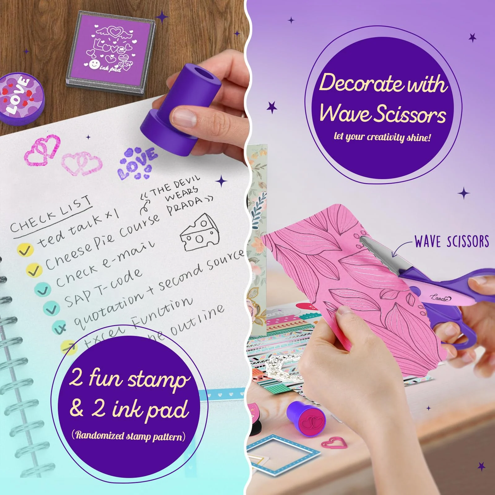 LAOESE 2-Pack DIY Journal Kit for Girls -Christmas Birthday Gifts for Girls 8 9 10 11 12 13 14 Years Old - Arts & Crafts for Teens Trendy Stuff - Scrapbook & Diary Supplies Toys Set - Image 5
