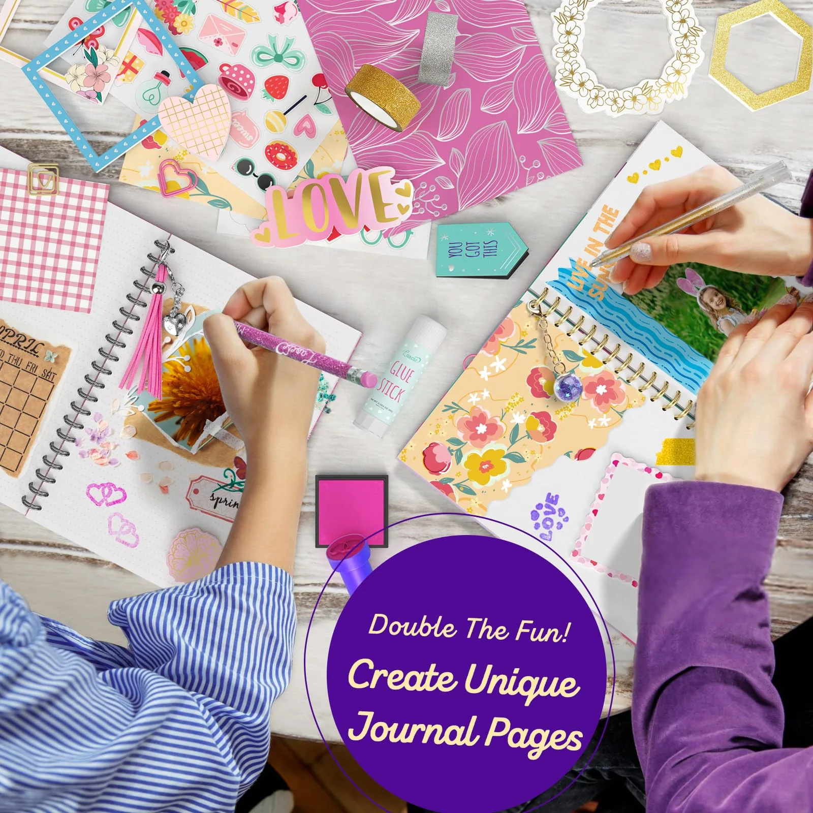 LAOESE 2-Pack DIY Journal Kit for Girls -Christmas Birthday Gifts for Girls 8 9 10 11 12 13 14 Years Old - Arts & Crafts for Teens Trendy Stuff - Scrapbook & Diary Supplies Toys Set - Image 6