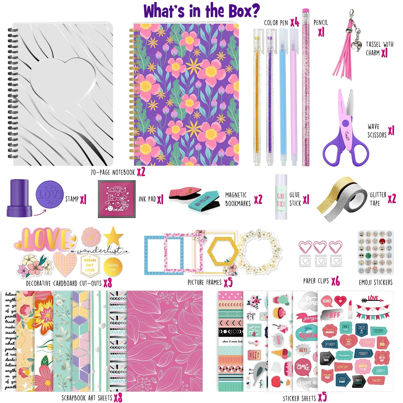 LAOESE 2-Pack DIY Journal Kit for Girls -Christmas Birthday Gifts for Girls 8 9 10 11 12 13 14 Years Old - Arts & Crafts for Teens Trendy Stuff - Scrapbook & Diary Supplies Toys Set - Image 7