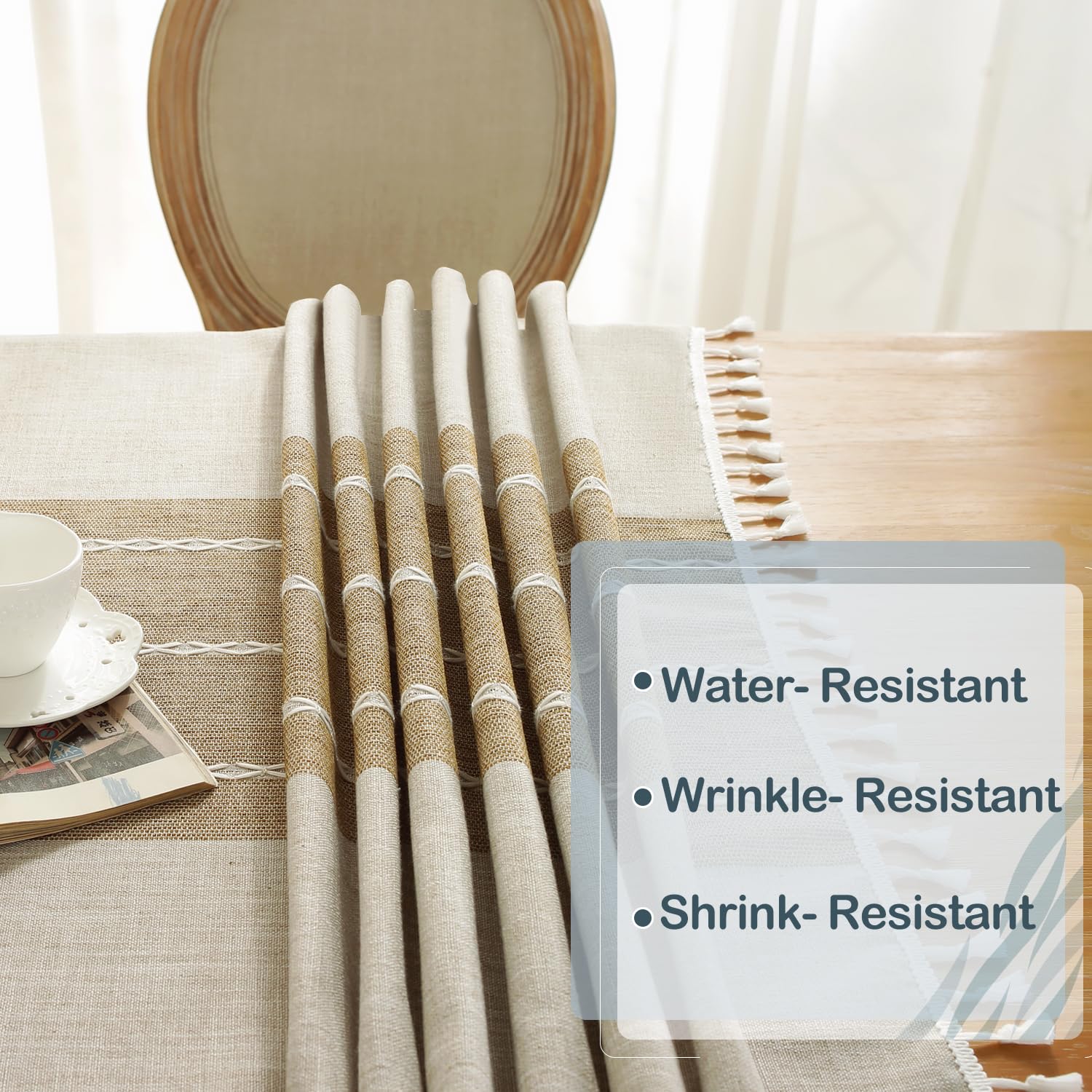 Laolitou Rustic Tablecloth Cotton Linen Waterproof Tablecloths Washable Table Cloths for Kitchen Dining,Party,Holiday,Christmas,Buffet Coffee Lines Rectangle,55''x102'',8-10 Seats - Image 4