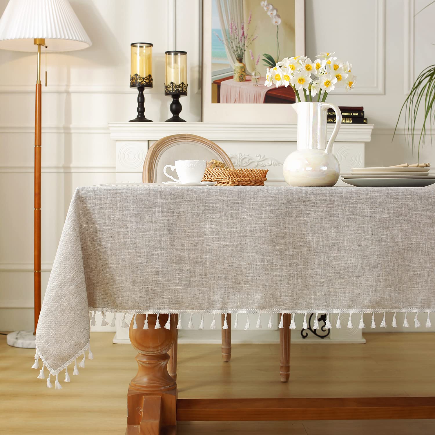 Laolitou Rustic Tablecloth Cotton Linen Waterproof Tablecloths Washable Table Cloths for Kitchen Dining,Party,Holiday,Christmas,Buffet Coffee Lines Rectangle,55''x102'',8-10 Seats - Image 7